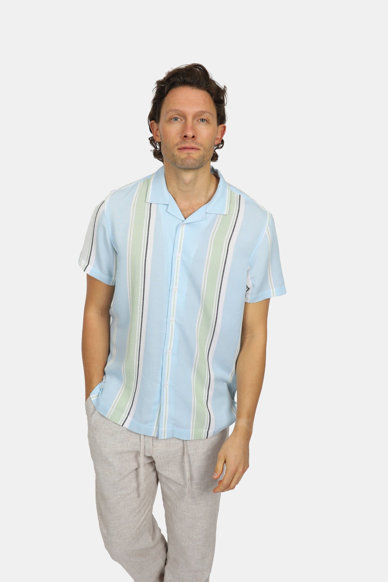 Relaxed Madrid Stripe Cuban Collar Shirt