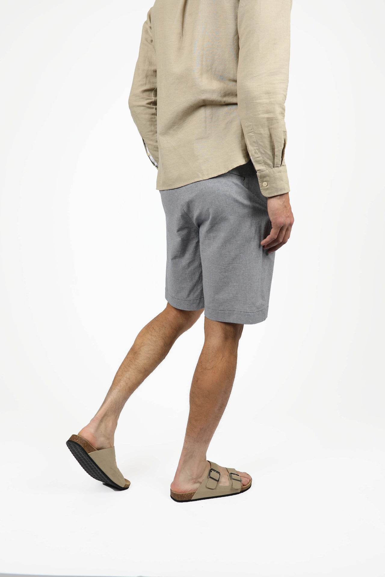 Blue Houndstooth Linen Short