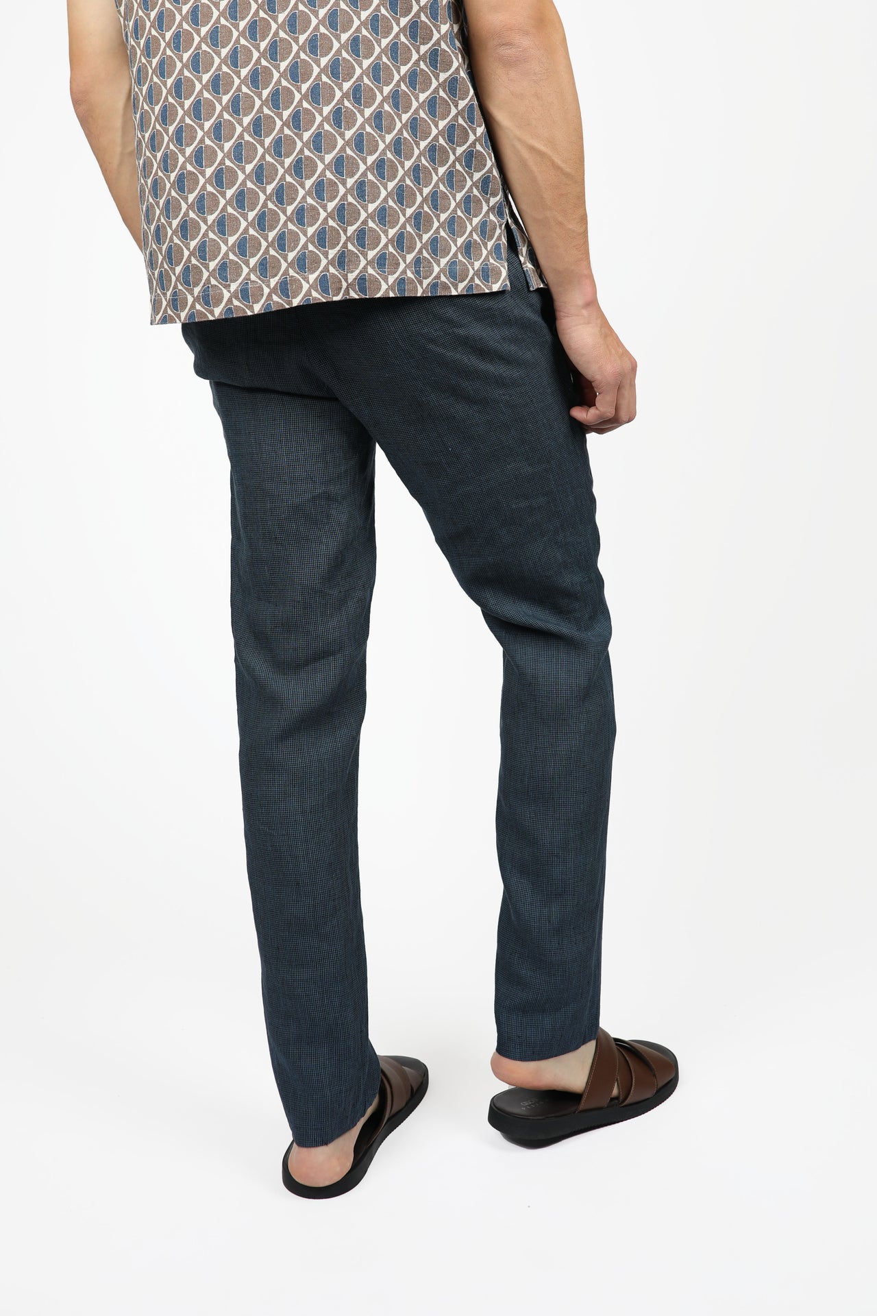 Navy Houndstooth Linen Pant