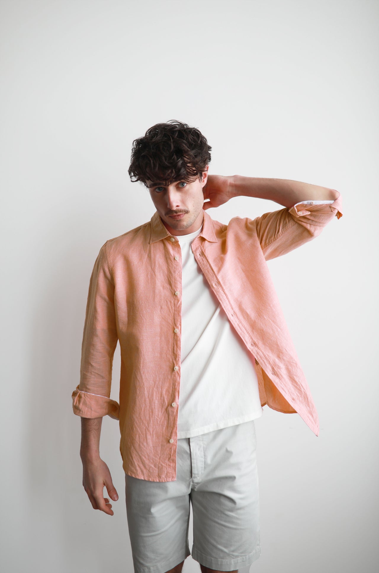 Coral Long Sleeve Linen Blend Shirt