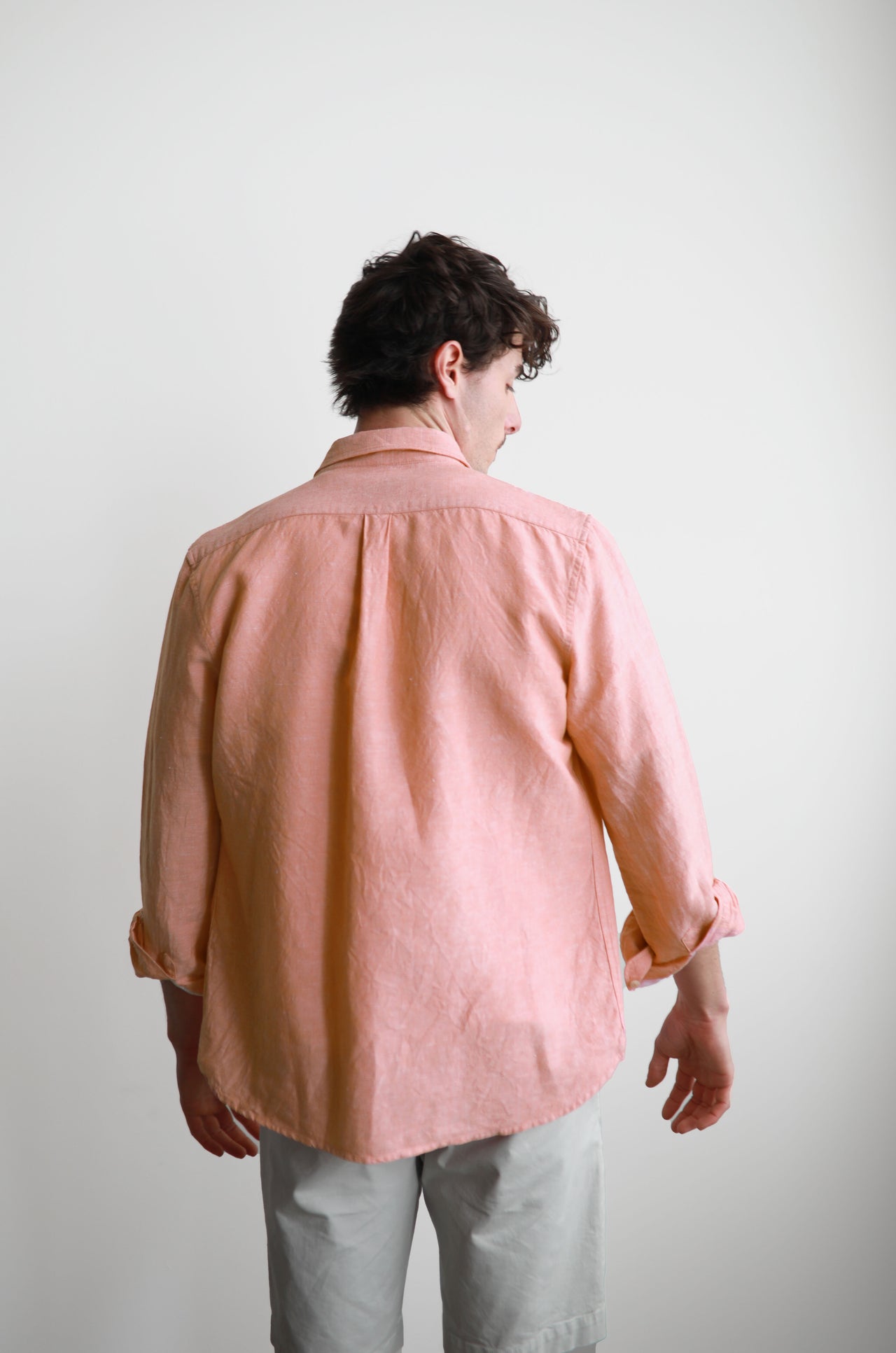 Coral Long Sleeve Linen Blend Shirt