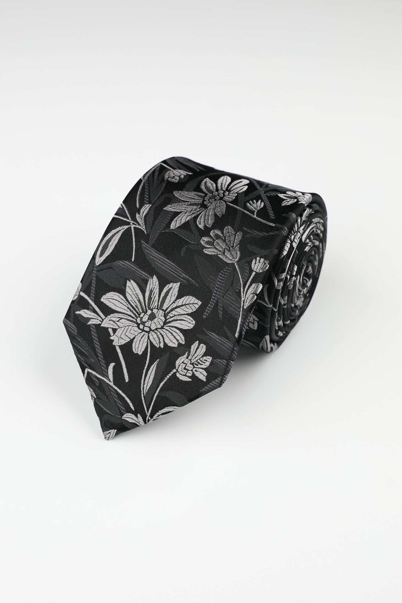 Black Silk Daisy Floral Tie