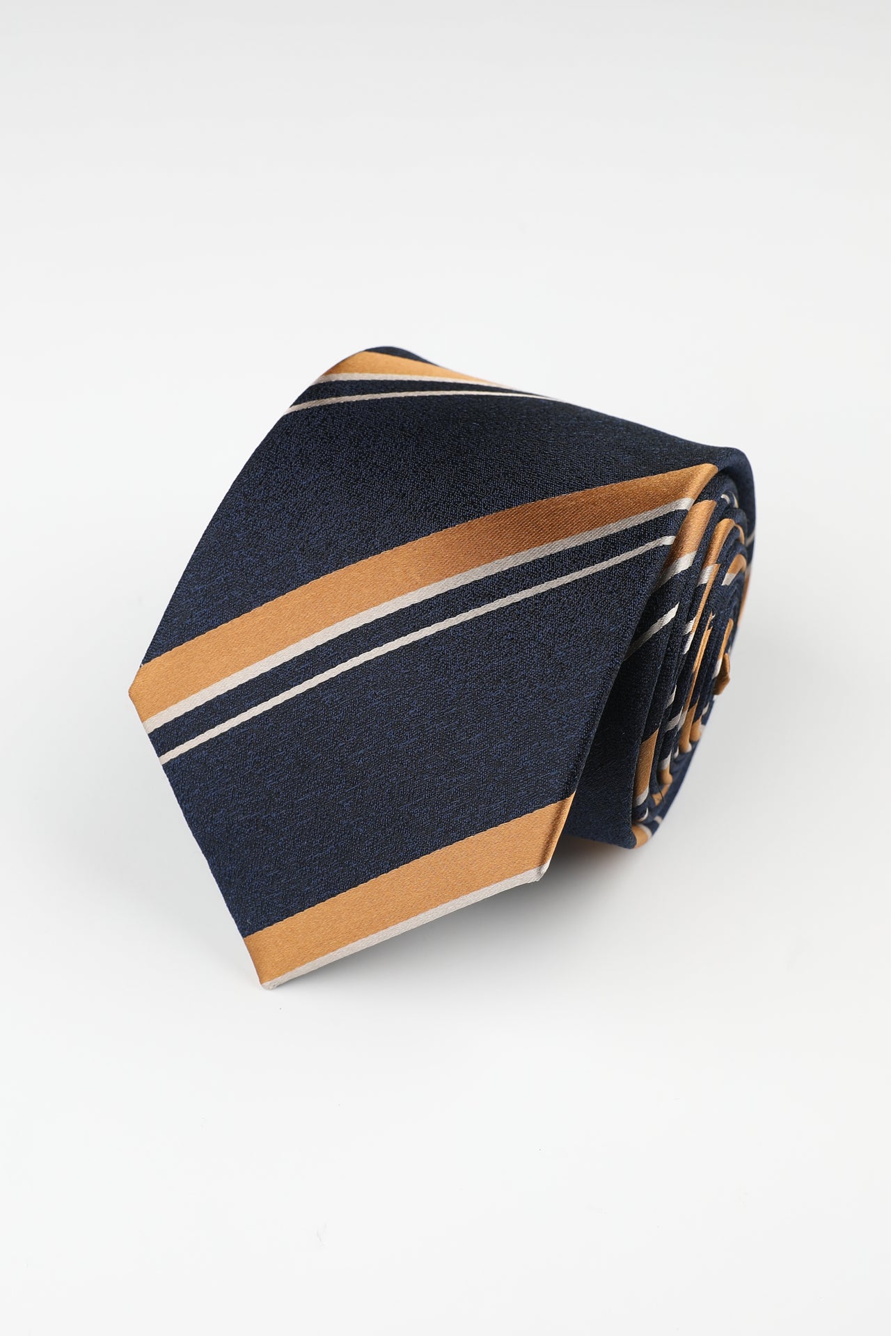 Navy Gold Silk Stripe Tie