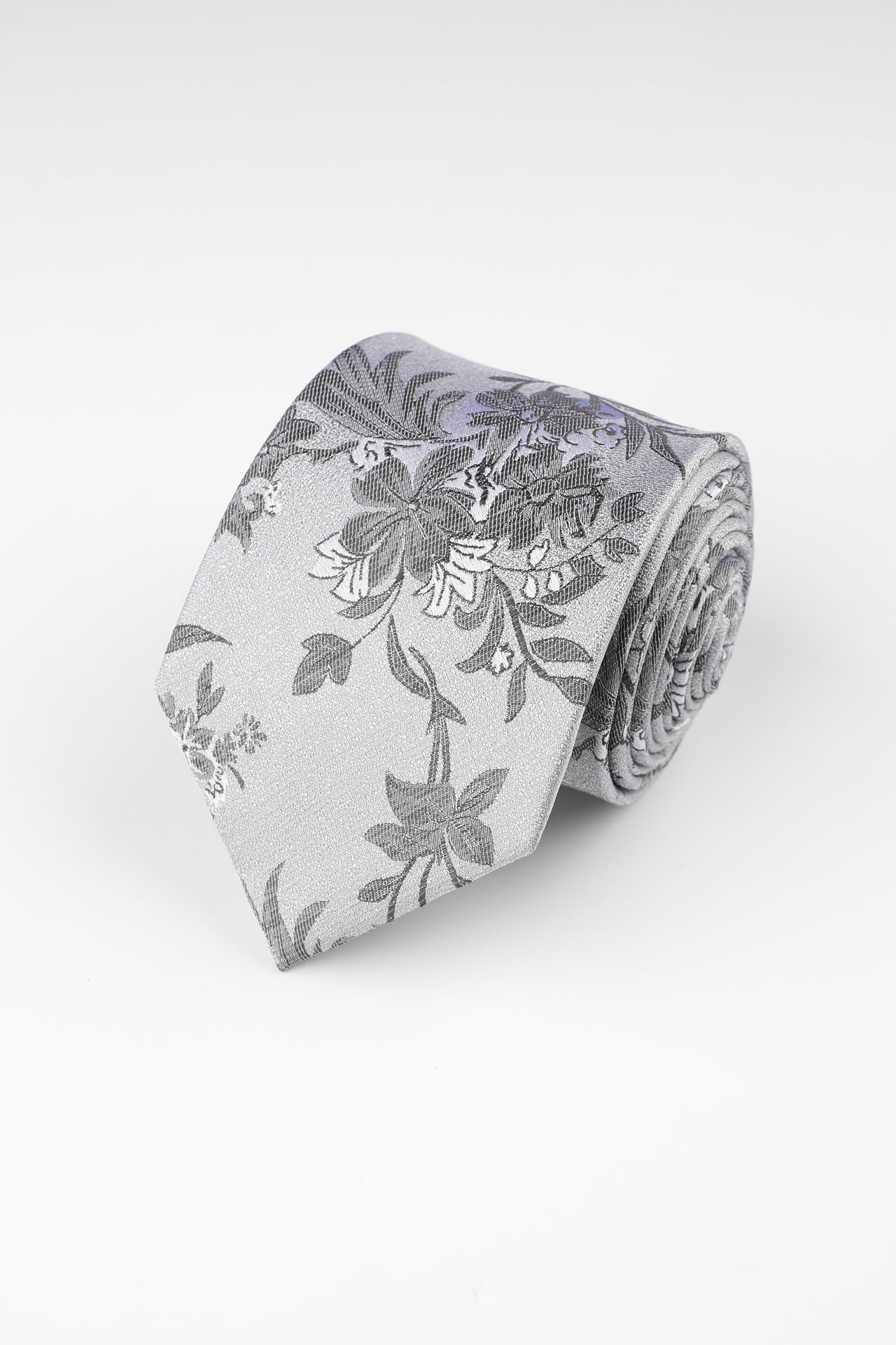 Silver Silk Floral Tie