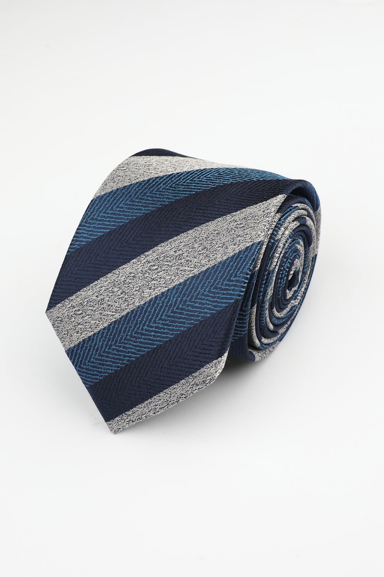 Navy Silver Silk Stripe Tie