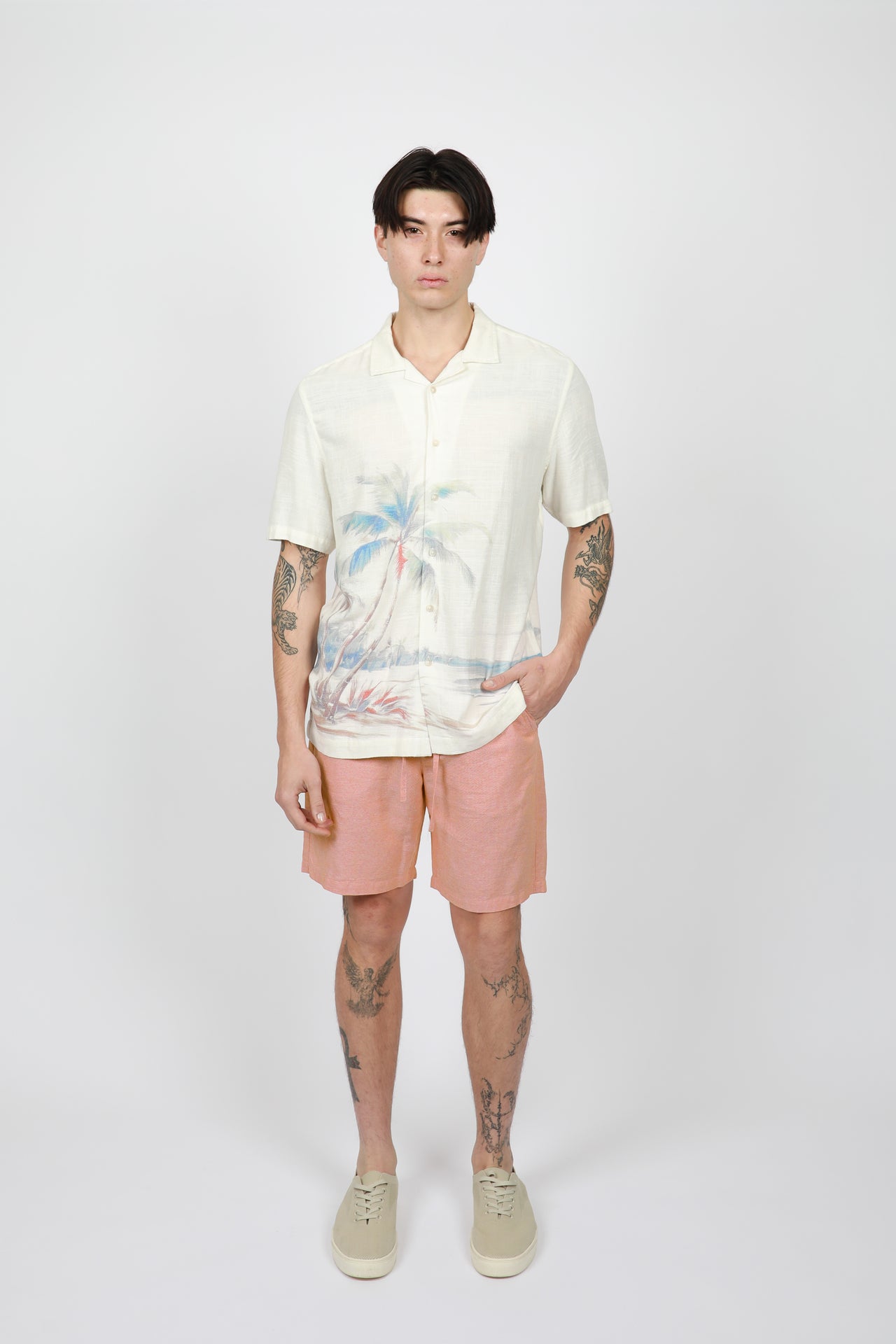 Coral Linen Relaxed Waist Short