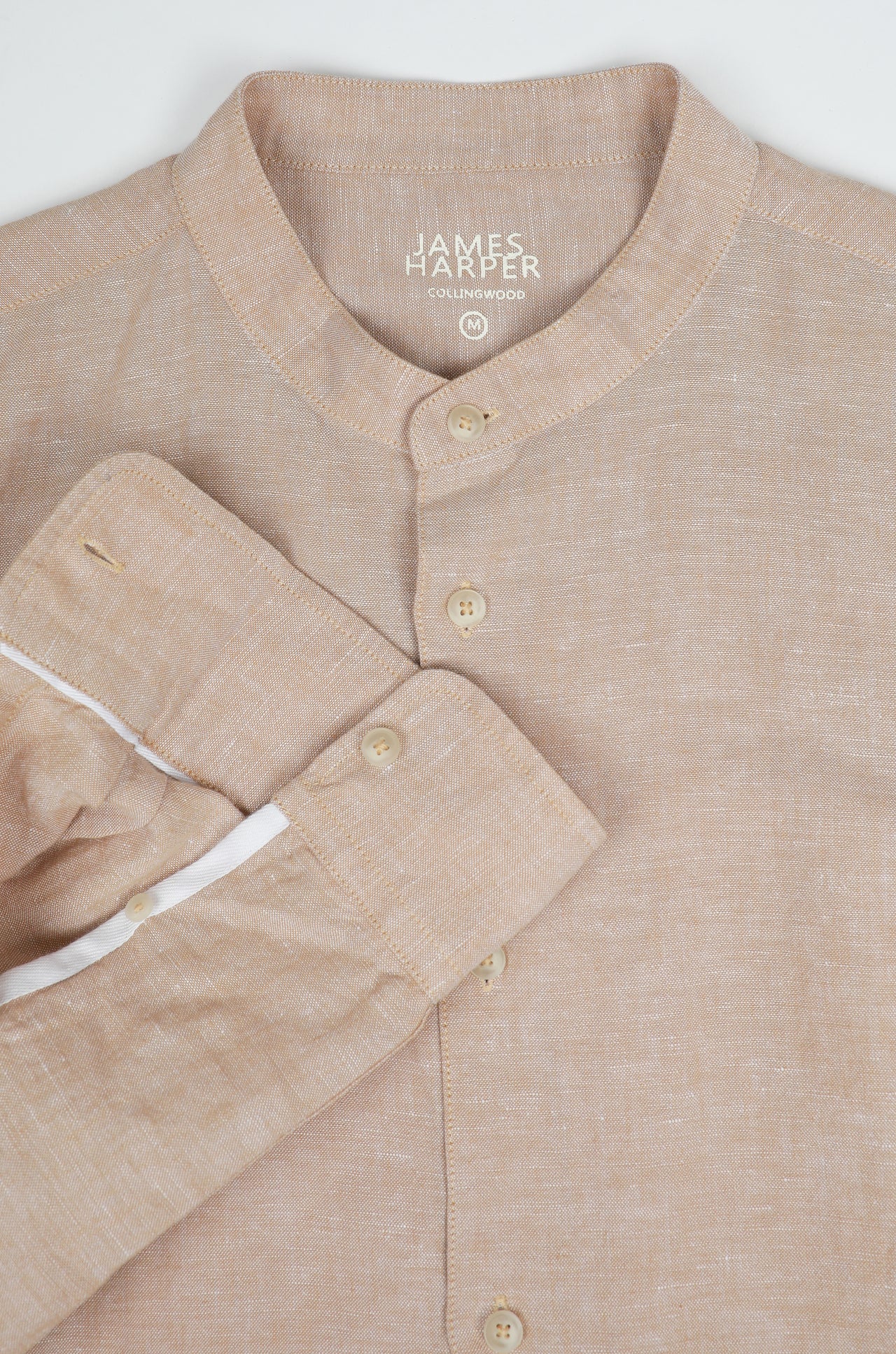 Wheat Long Sleeve Linen Blend Grandpa Collar Shirt