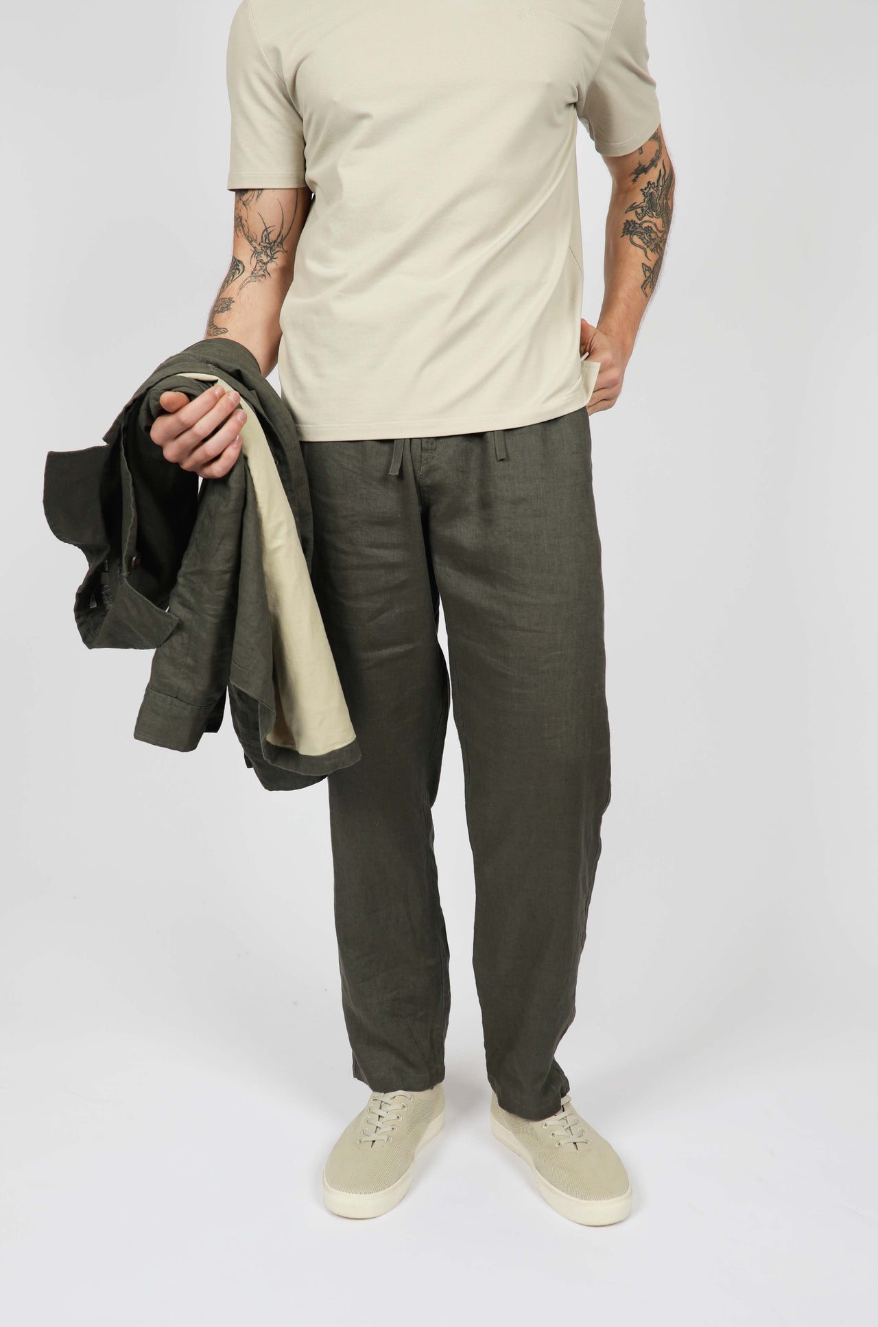 Olive Linen Relaxed Pant