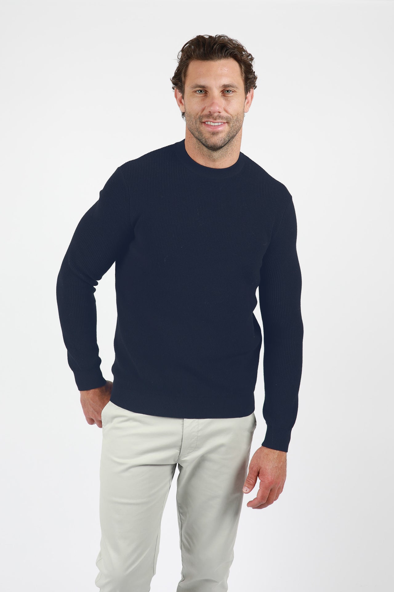 Navy Ribbed Crew Knitwear