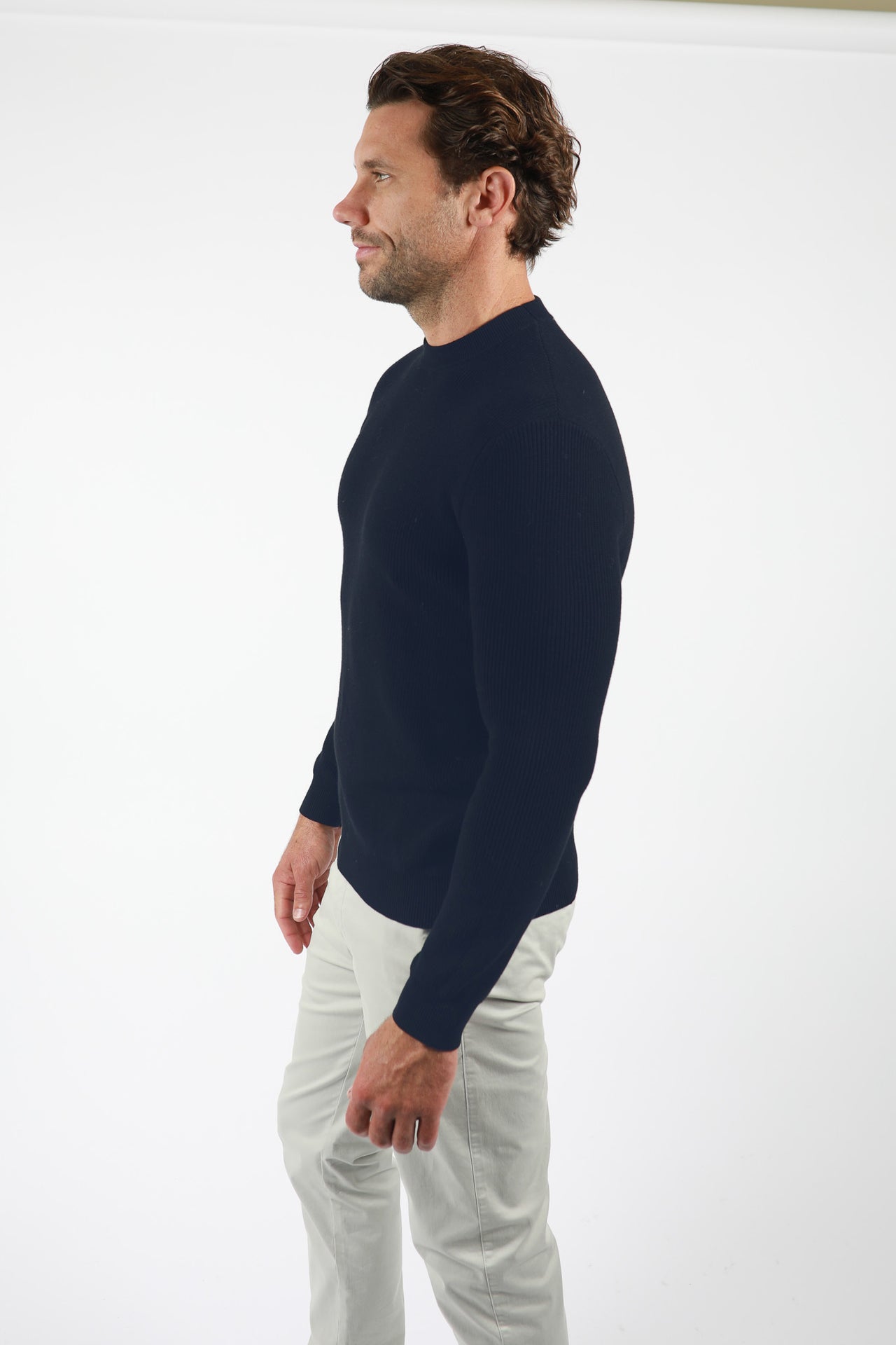 Navy Ribbed Crew Knitwear