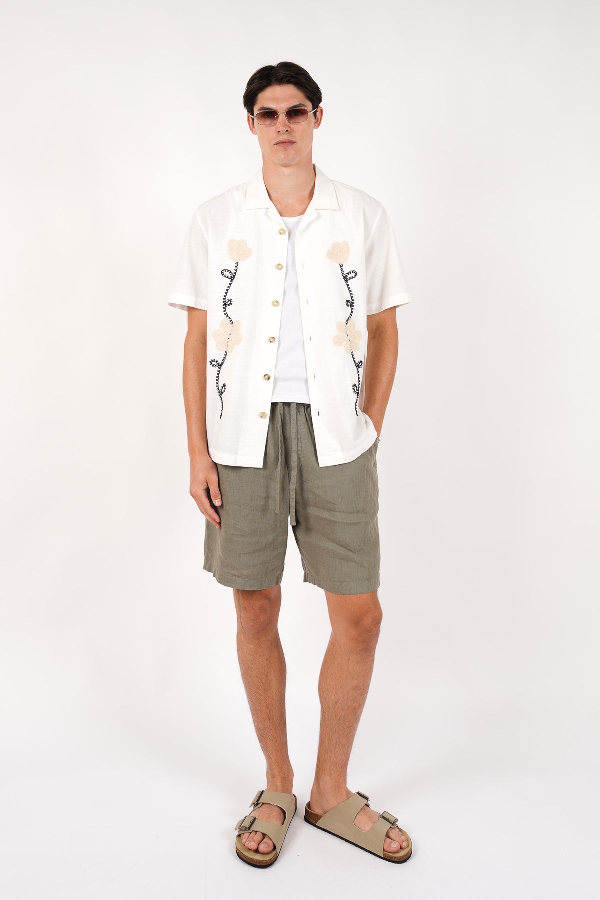 Pure Linen Elasticated Waist Relaxed Fit Garment Dyed Short Olive