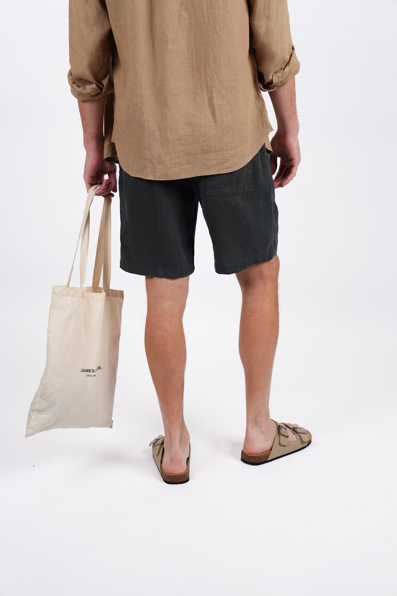 Pure Linen Elasticated Waist Relaxed Fit Garment Dyed Short Charcoal