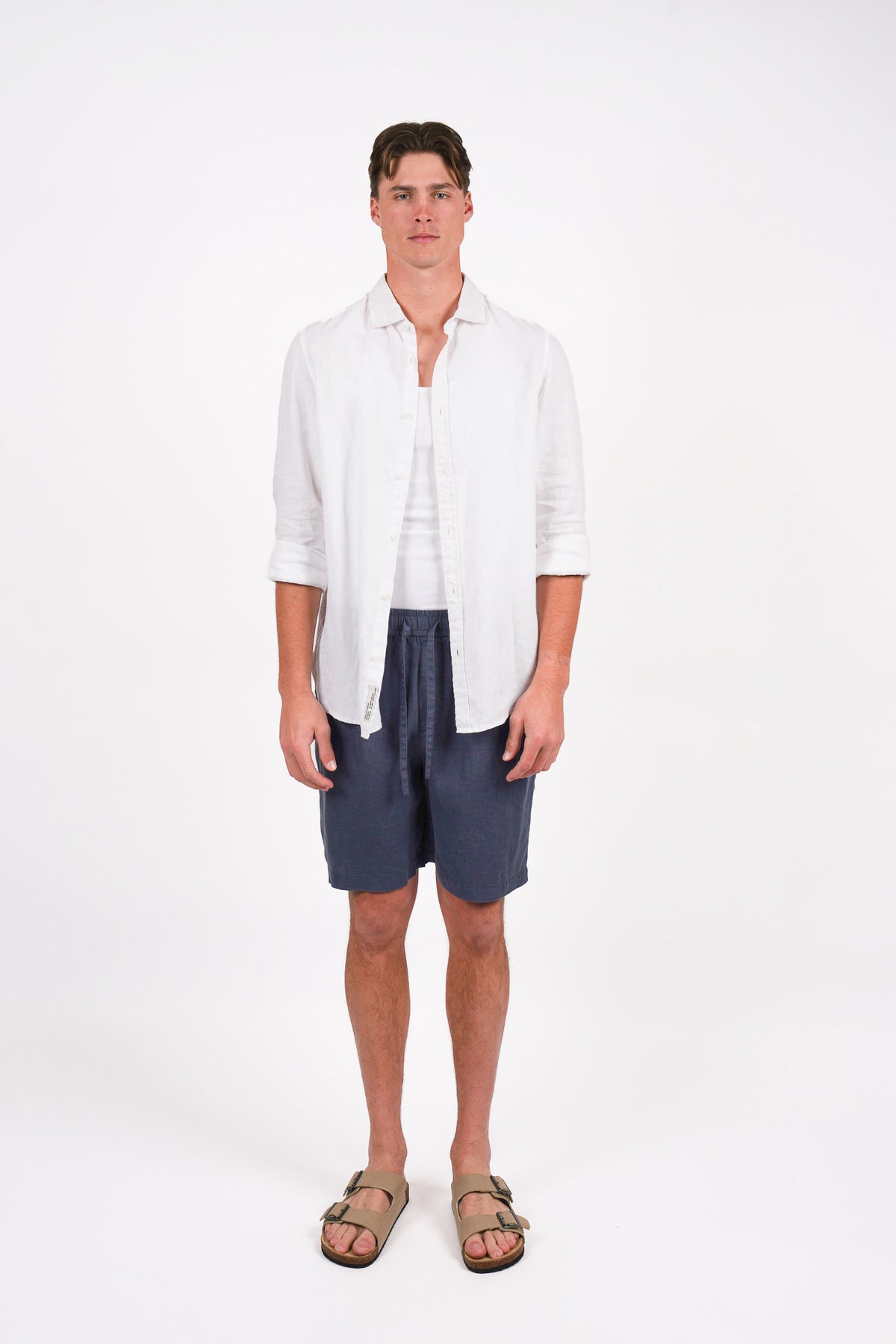 Pure Linen Elasticated Waist Relaxed Fit Garment Dyed Short Bluesteel