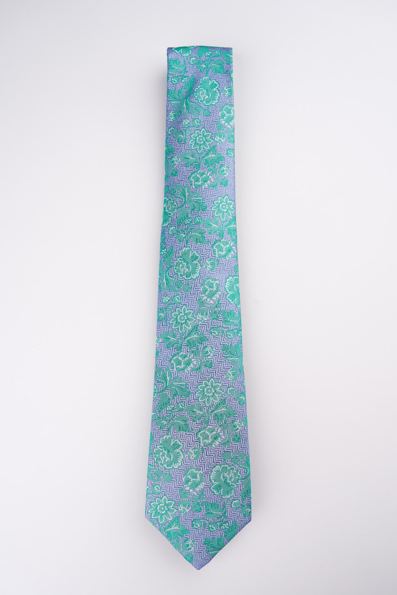 Green Herringbone Floral Tie