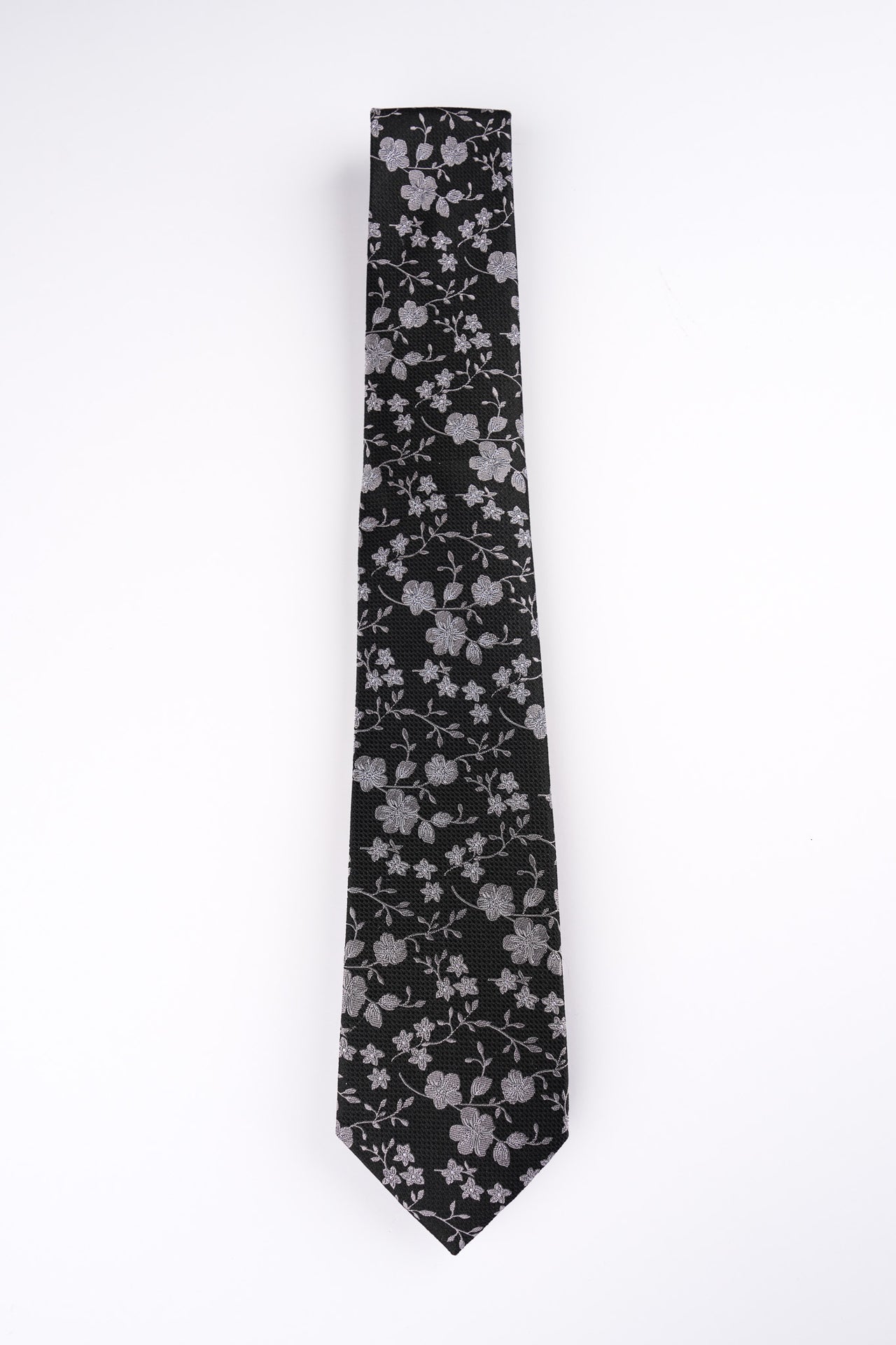 Black Patterned Floral Tie