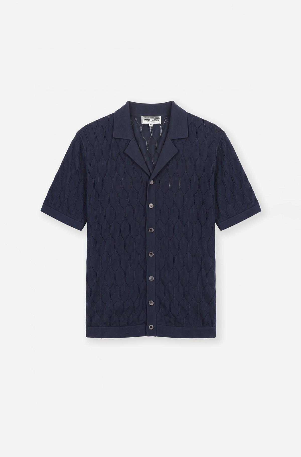 Short Sleeve Button Through Knitted Shirt Navy