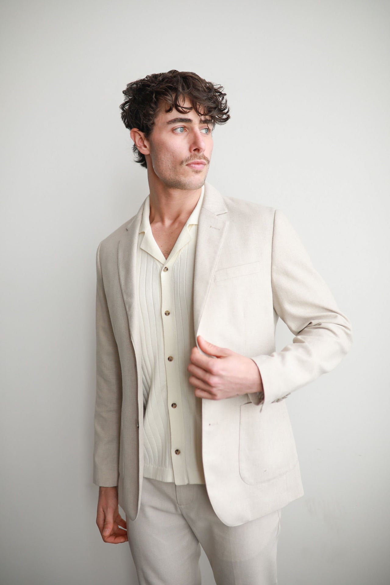 Natural Cotton Linen Notch Lapel Blazer