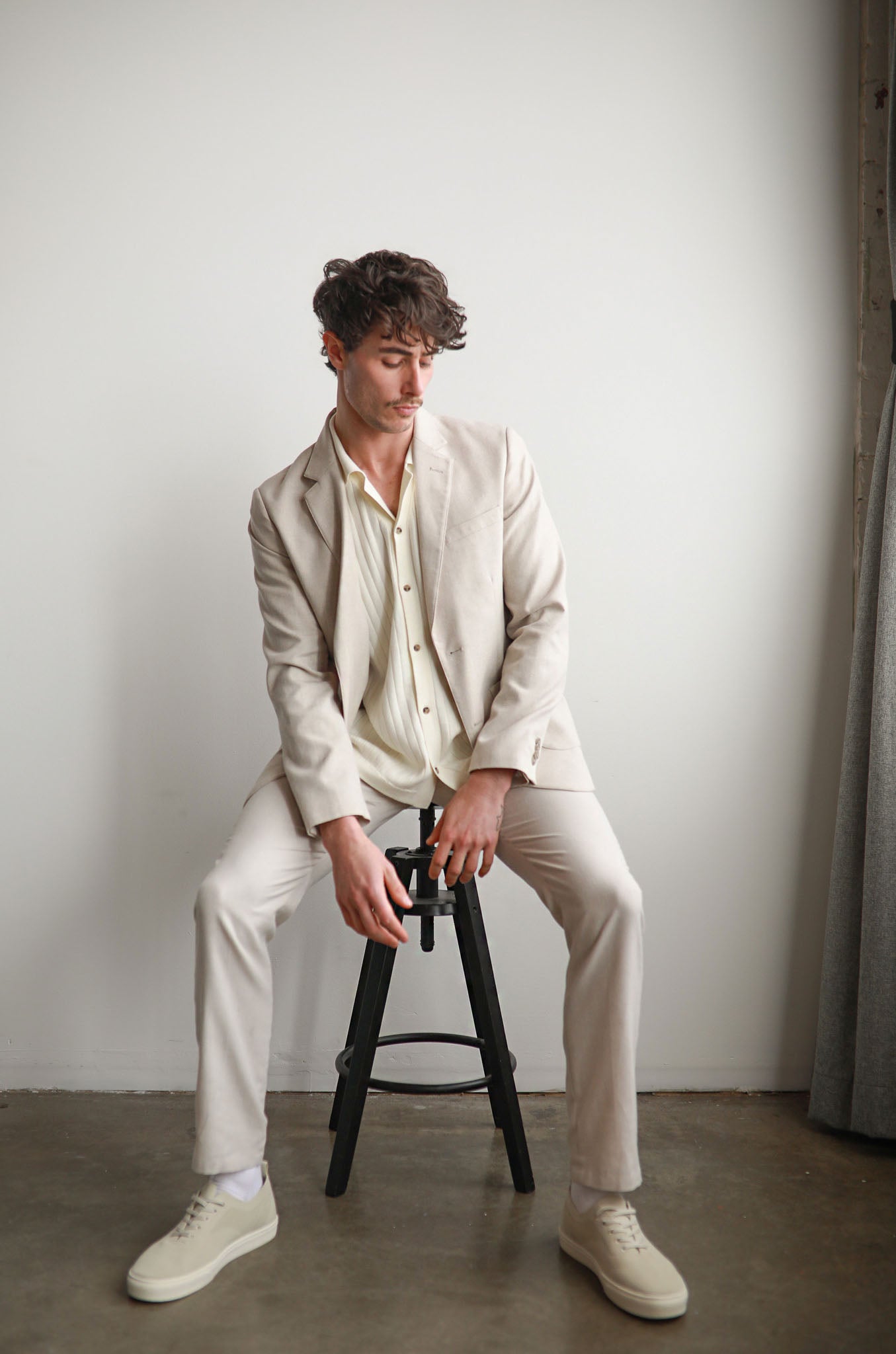 Natural Cotton Linen Notch Lapel Blazer James Harper Clothing