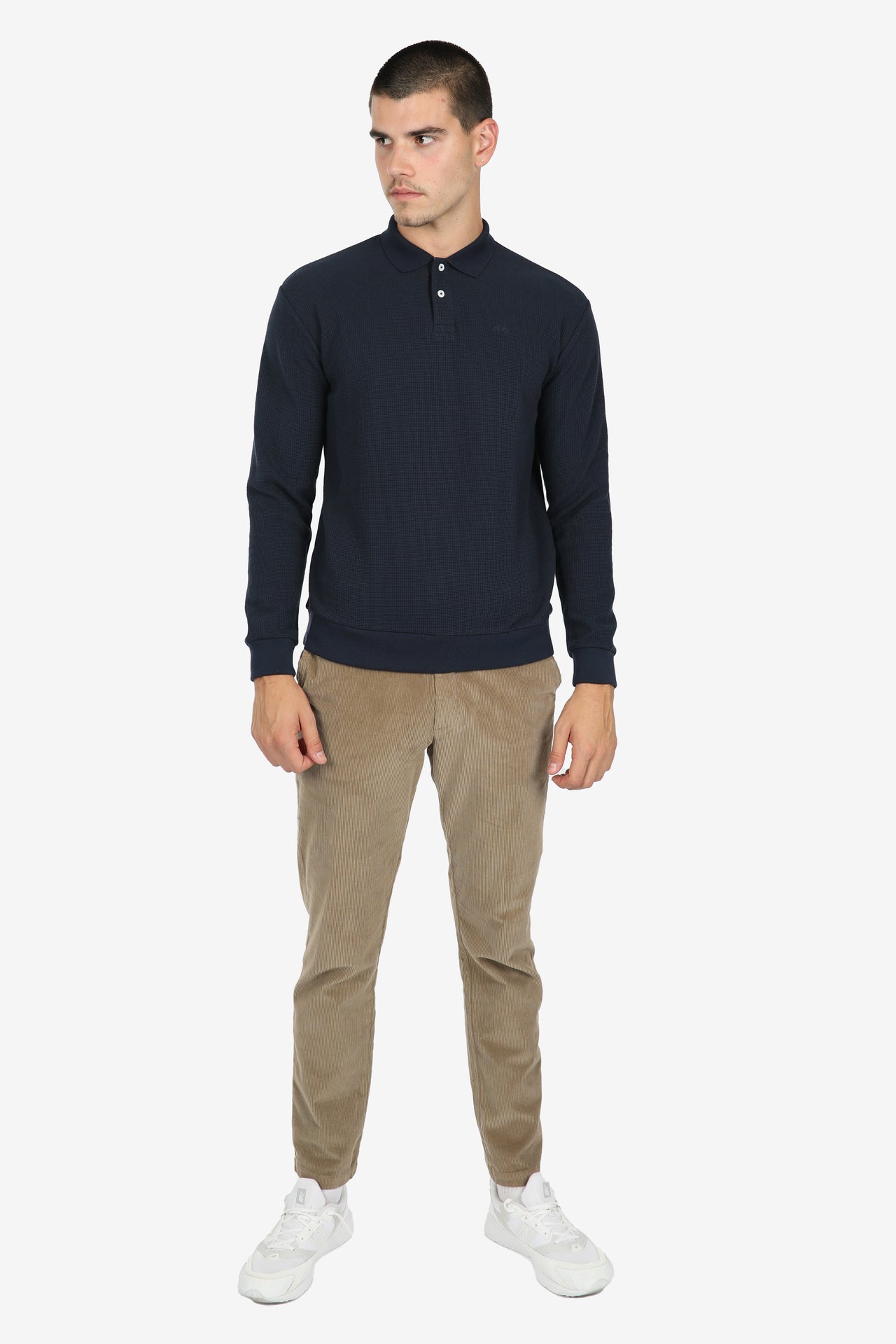 Navy Waffle Polo Shirt