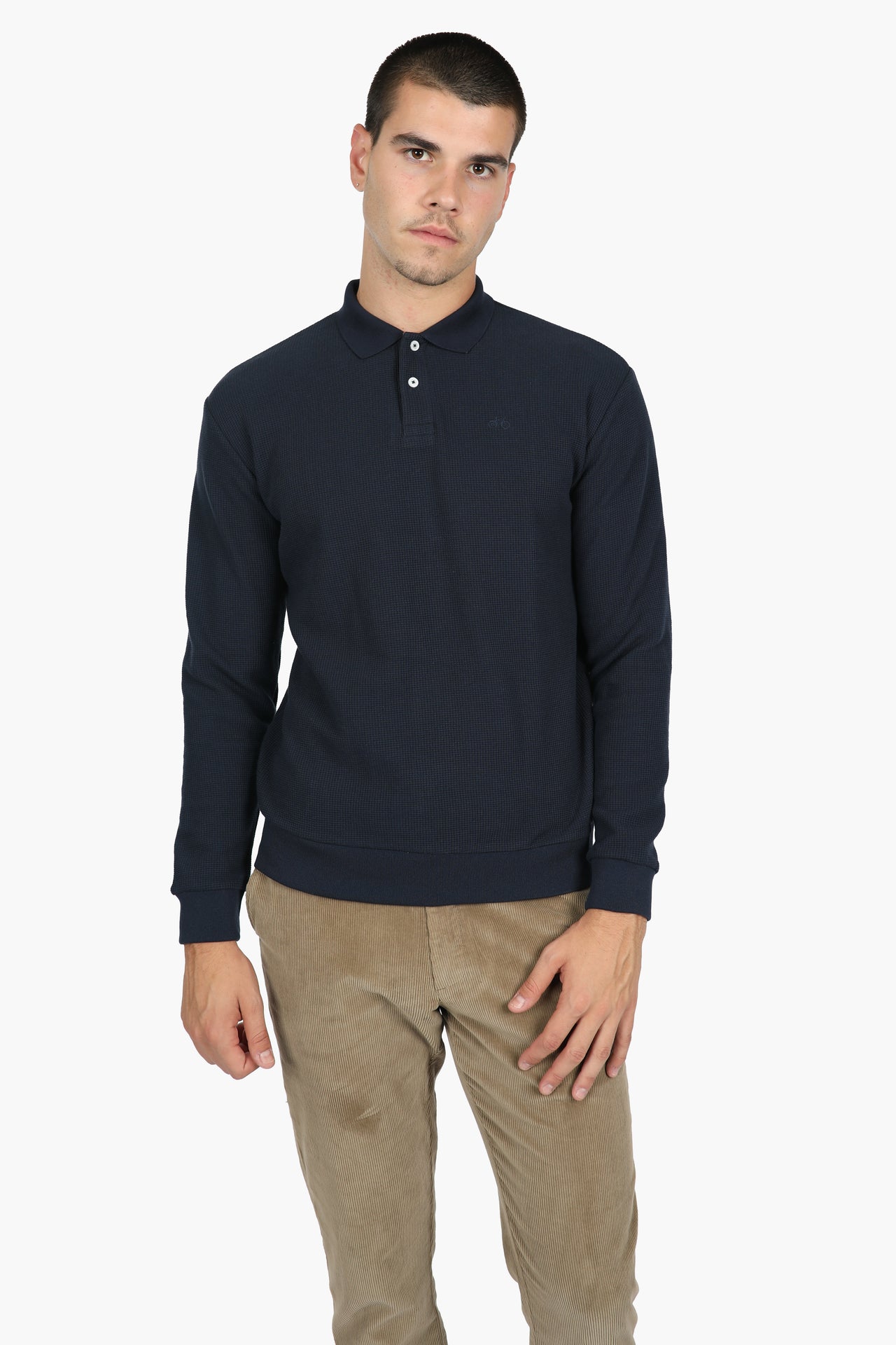 Navy Waffle Polo Shirt