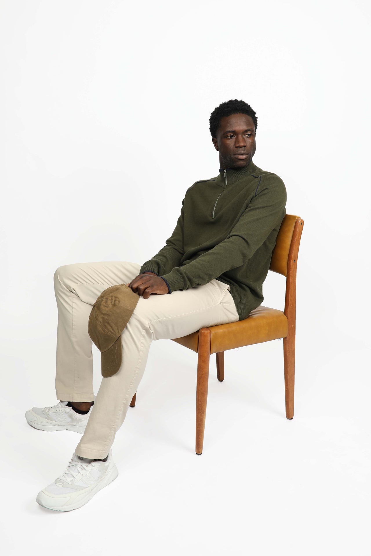 Olive Cotton 1/4 Zip Contrast Piping Jumper
