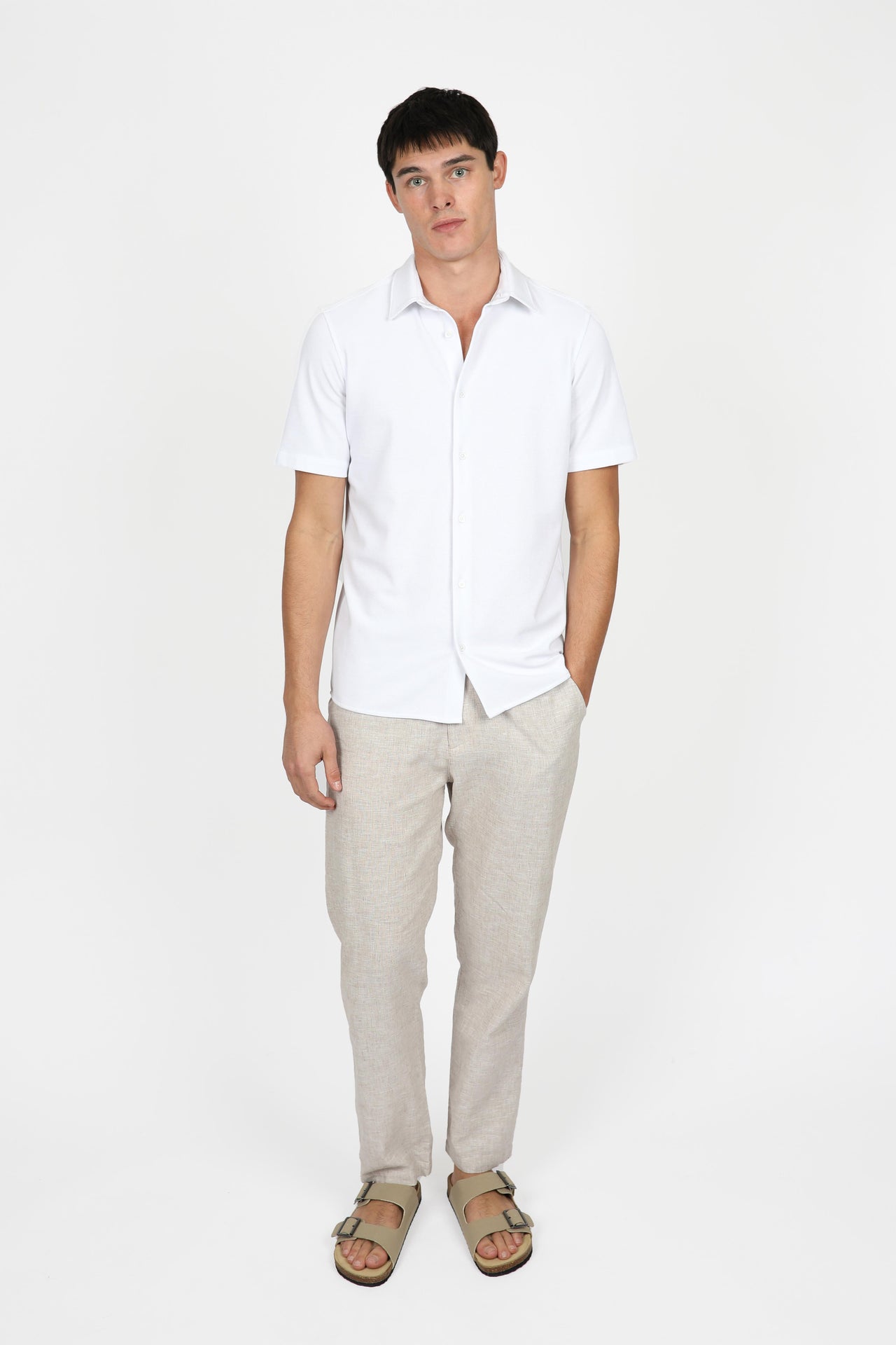 White Knitted Waffle Shirt