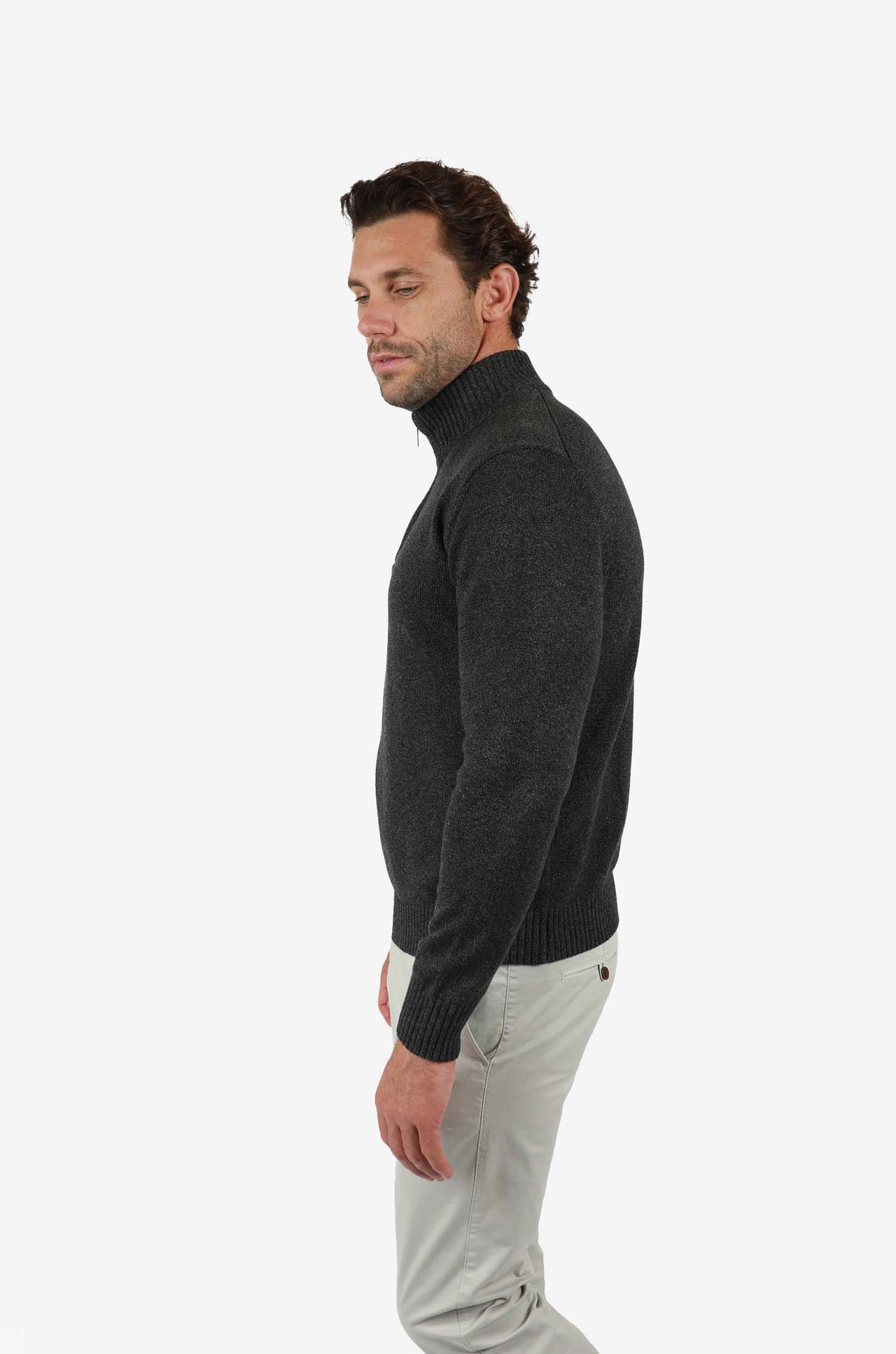 Charcoal 1/4 Zip Marle Cotton Knitwear