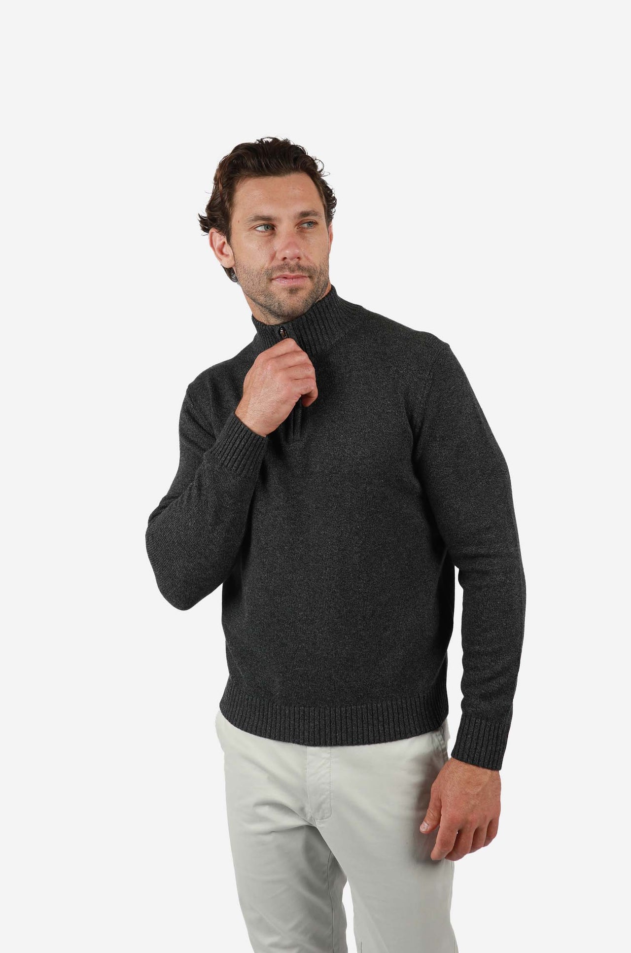 Charcoal 1/4 Zip Marle Cotton Knitwear