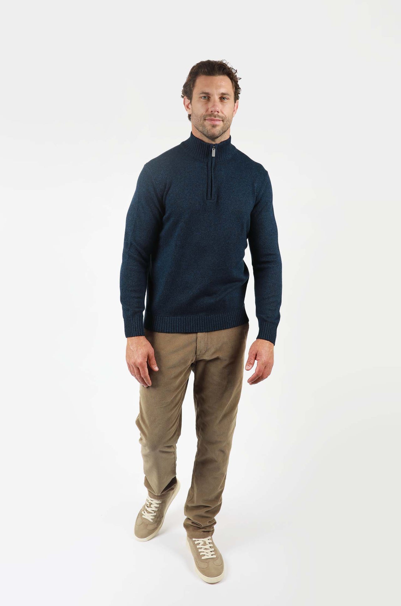 Navy 1/4 Zip Marle Cotton Knitwear