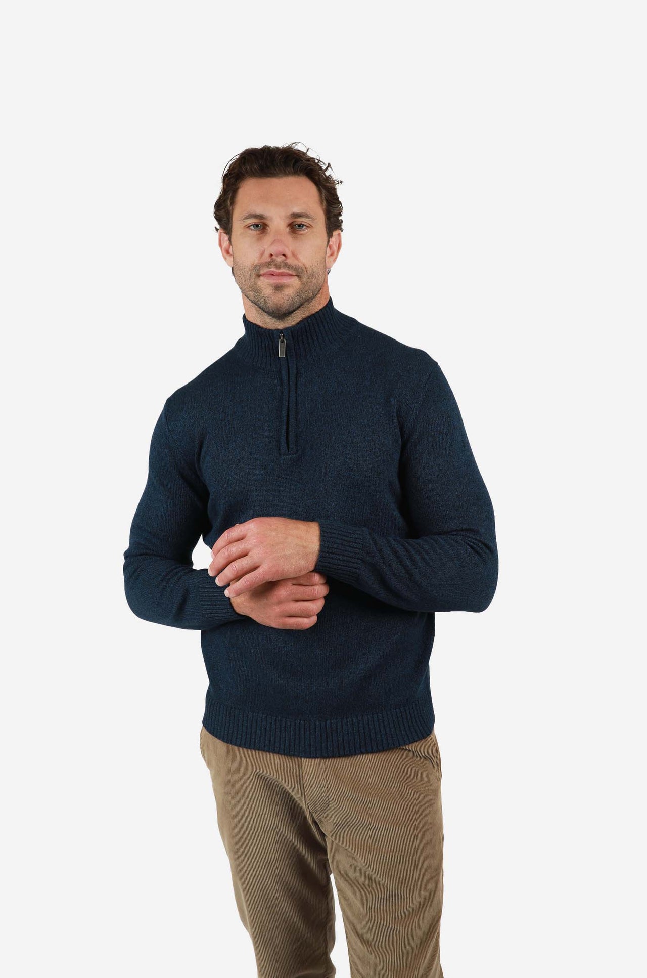 Navy 1/4 Zip Marle Cotton Knitwear