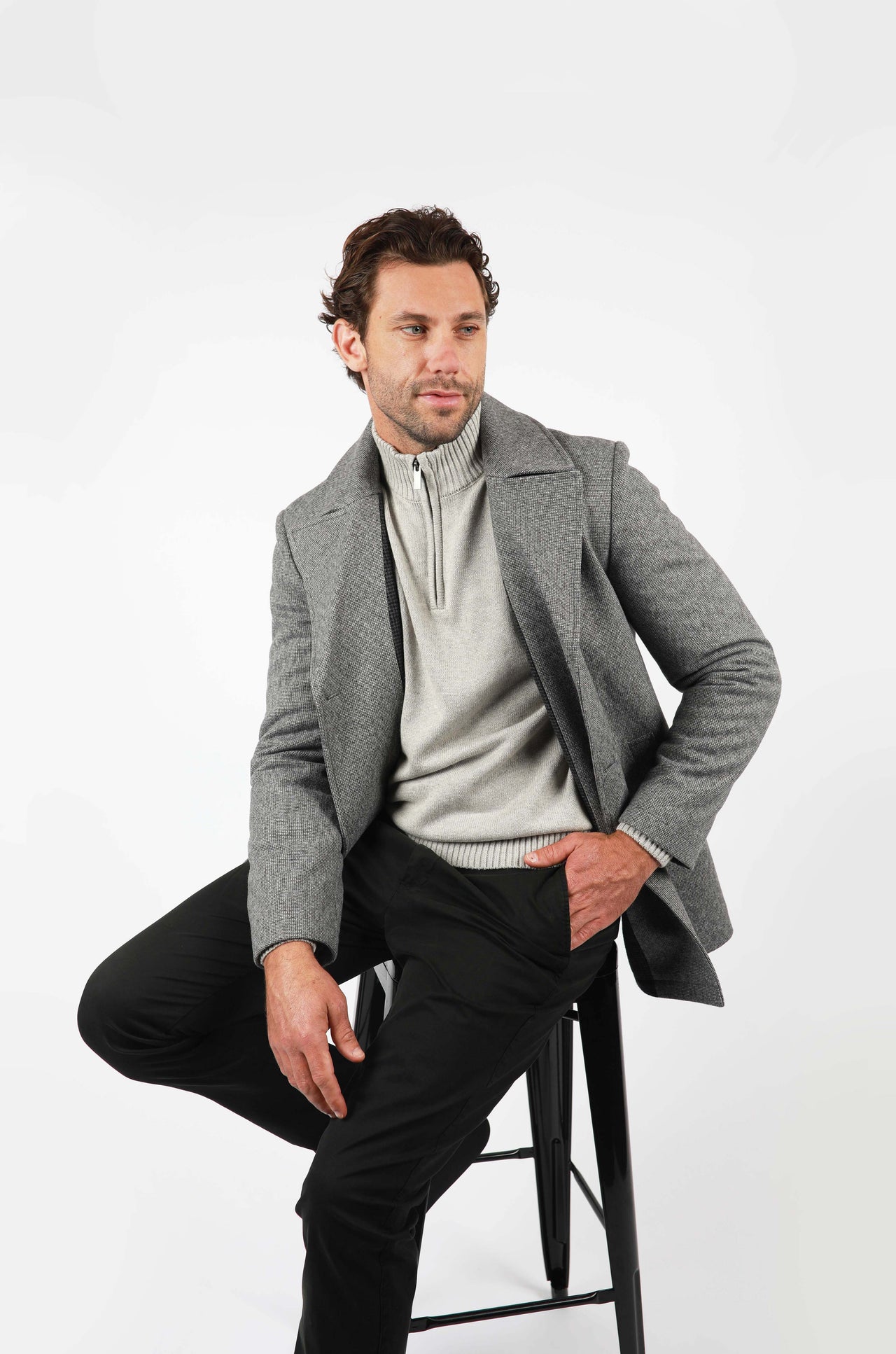 Oatmeal 1/4 Zip Marle Cotton Knitwear