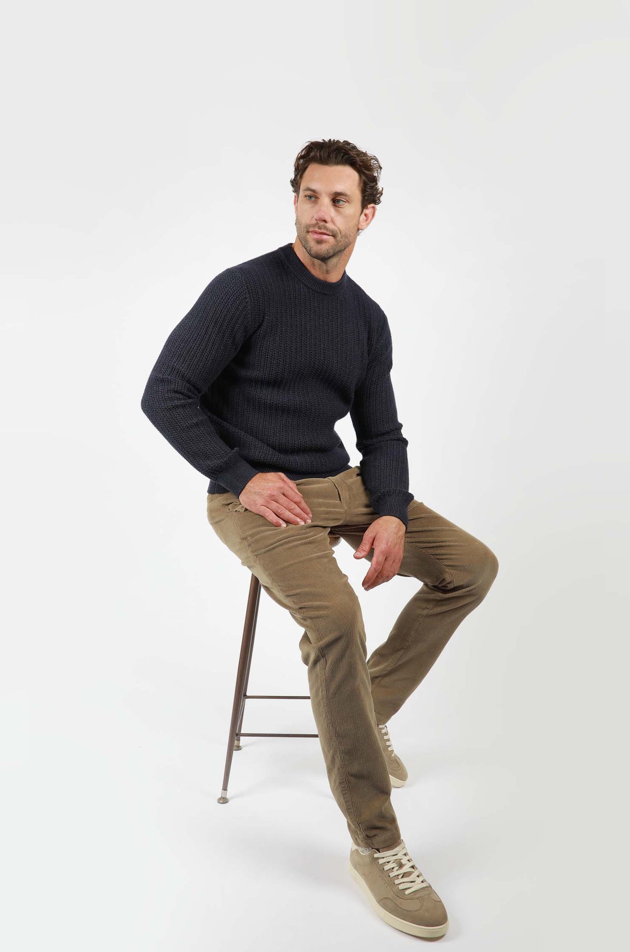 Navy Chunky RibKnit Crew Knitwear