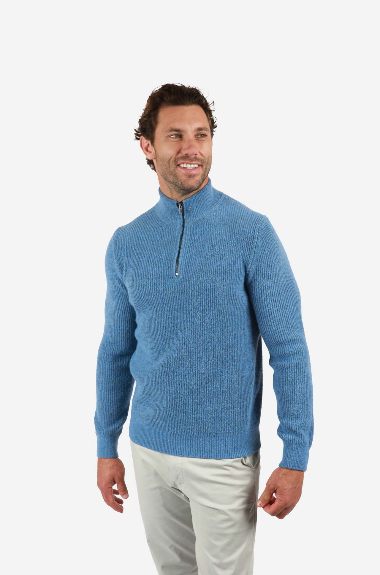 Blue Ribbed 1/4 Zip Knitwear
