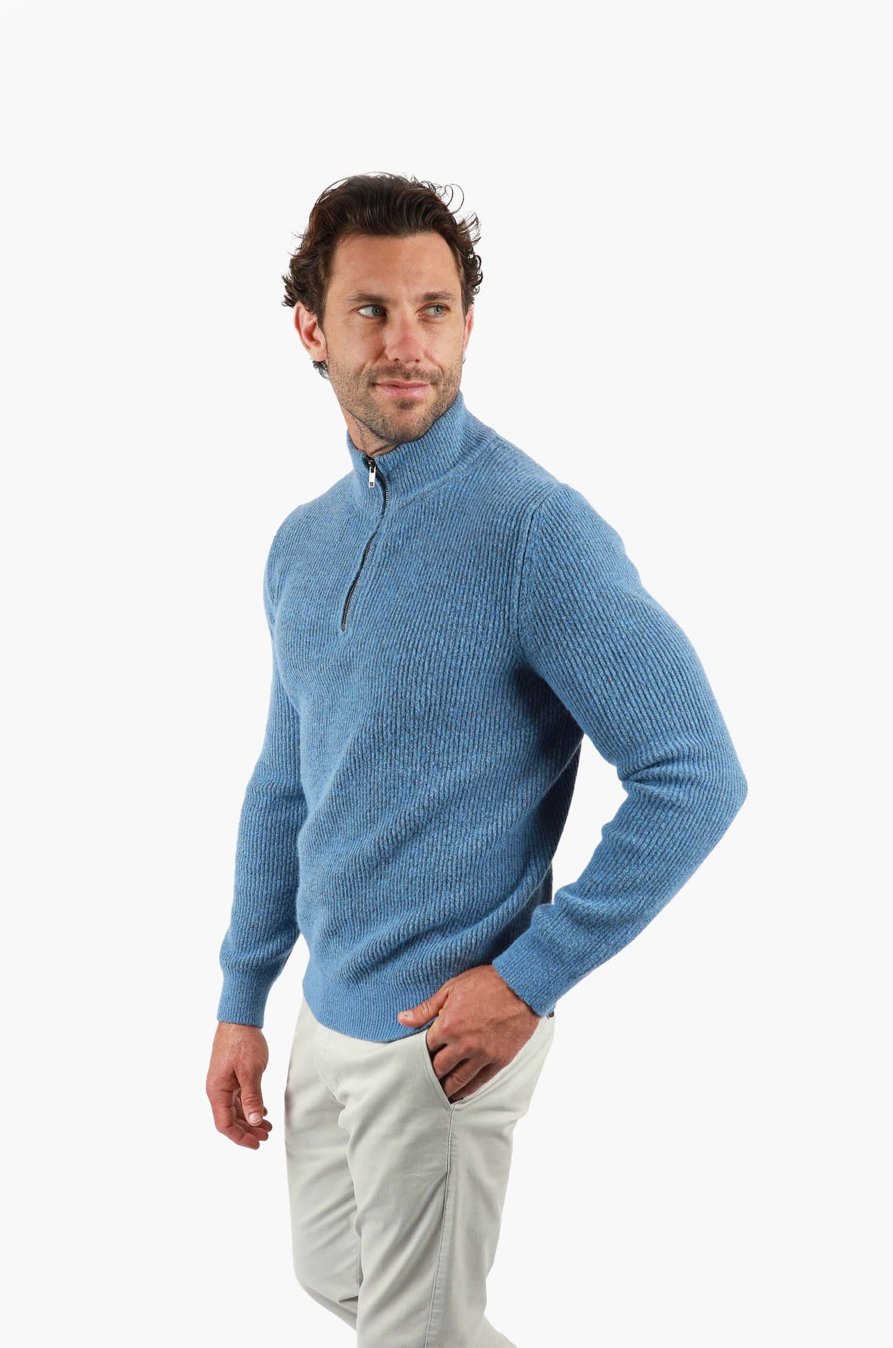 Blue Ribbed 1/4 Zip Knitwear