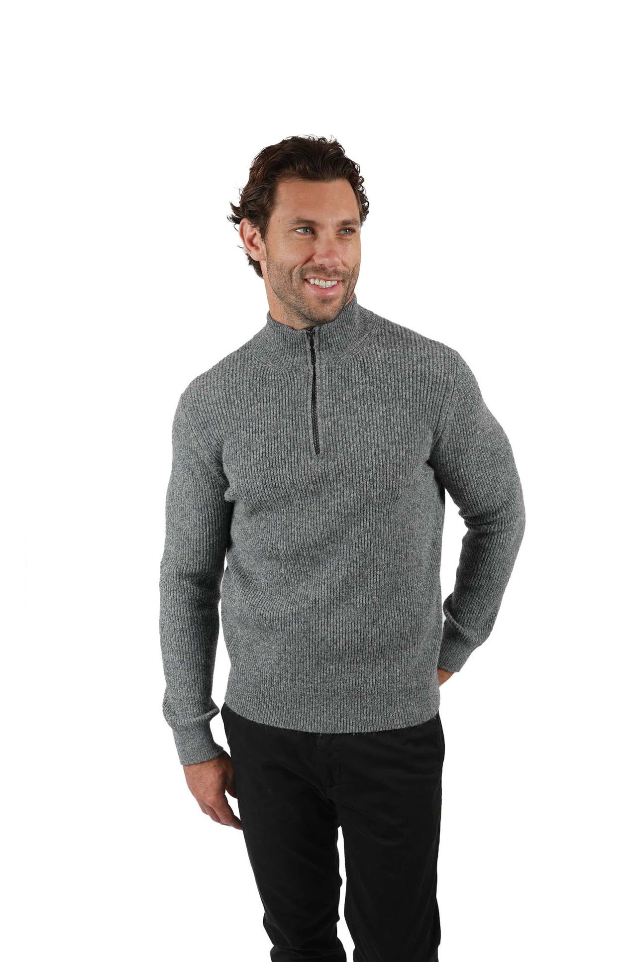 Grey Ribbed 1/4 Zip Knitwear