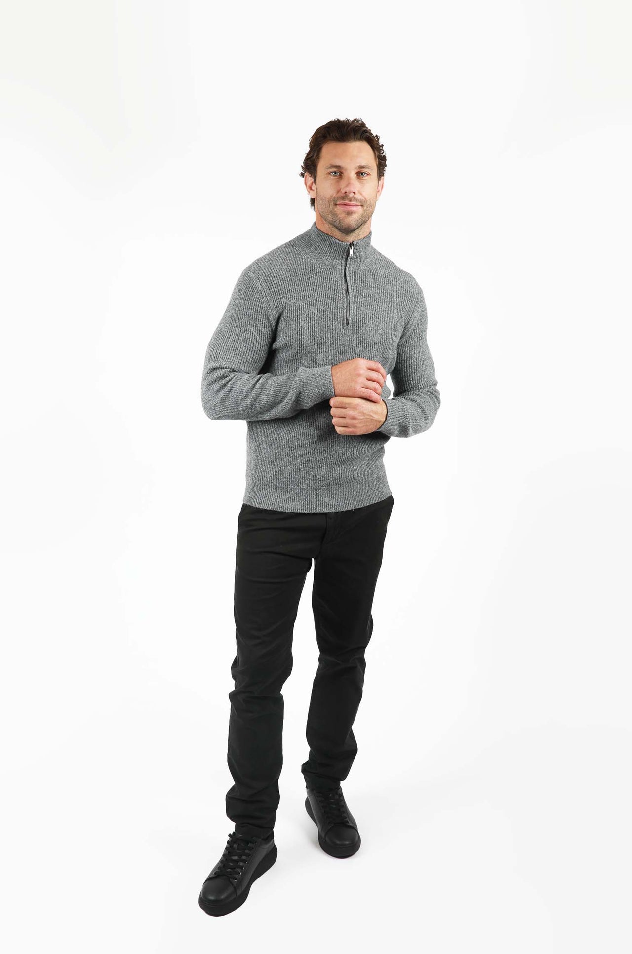 Grey Ribbed 1/4 Zip Knitwear