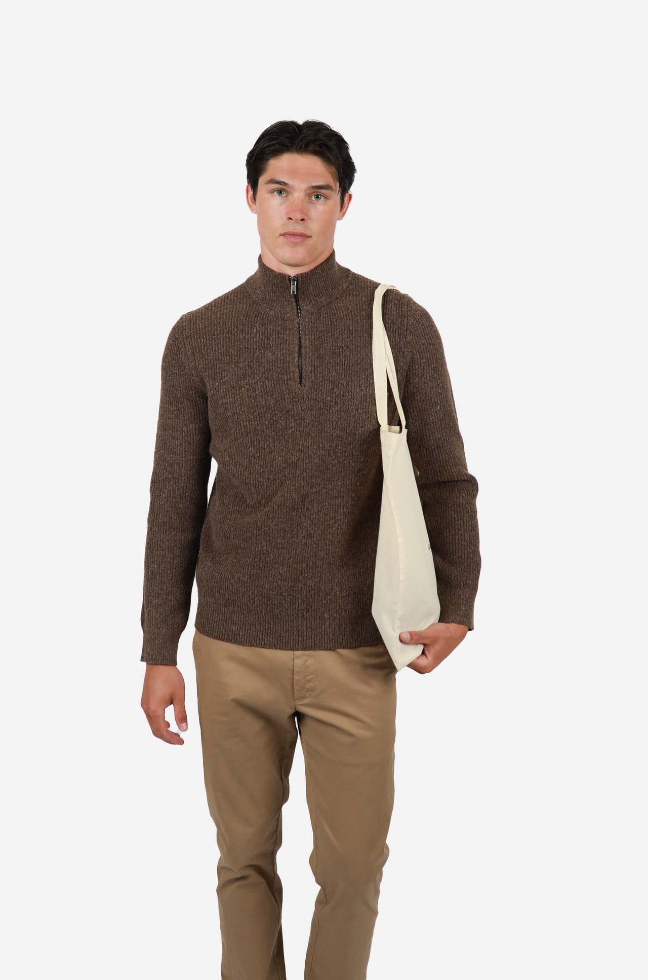 Tobacco Ribbed 1/4 Zip Knitwear