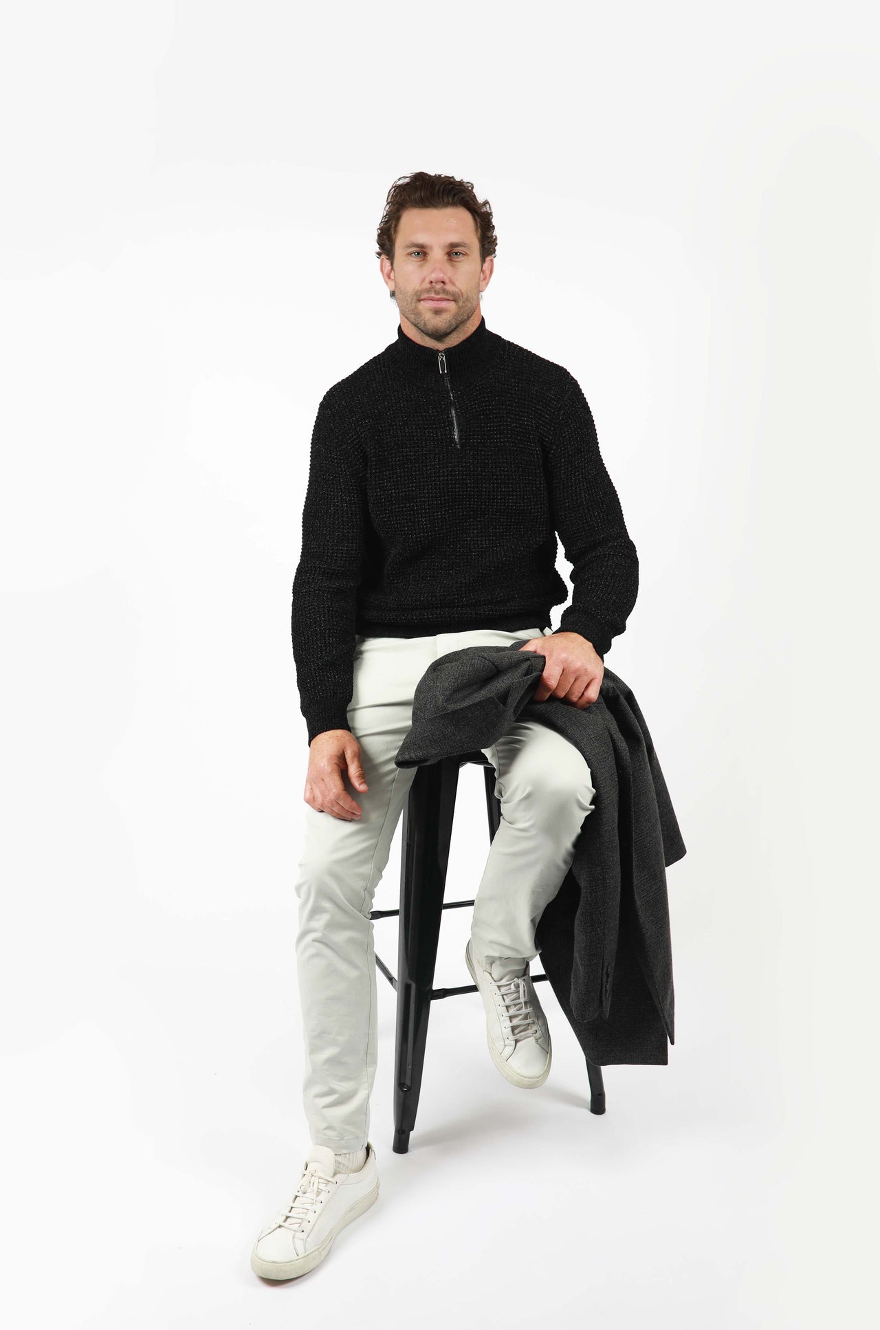 Black 1/4 Zip Fleck Knitwear