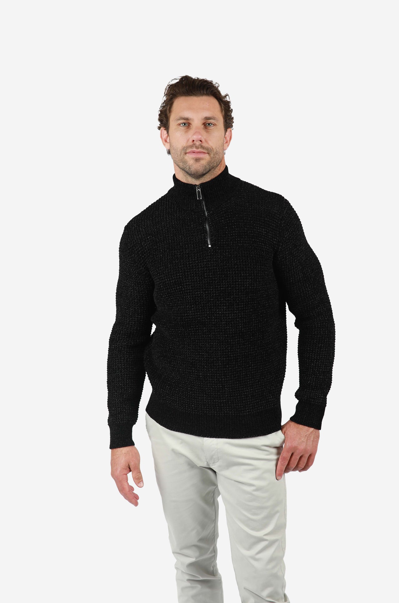 Black 1/4 Zip Fleck Knitwear