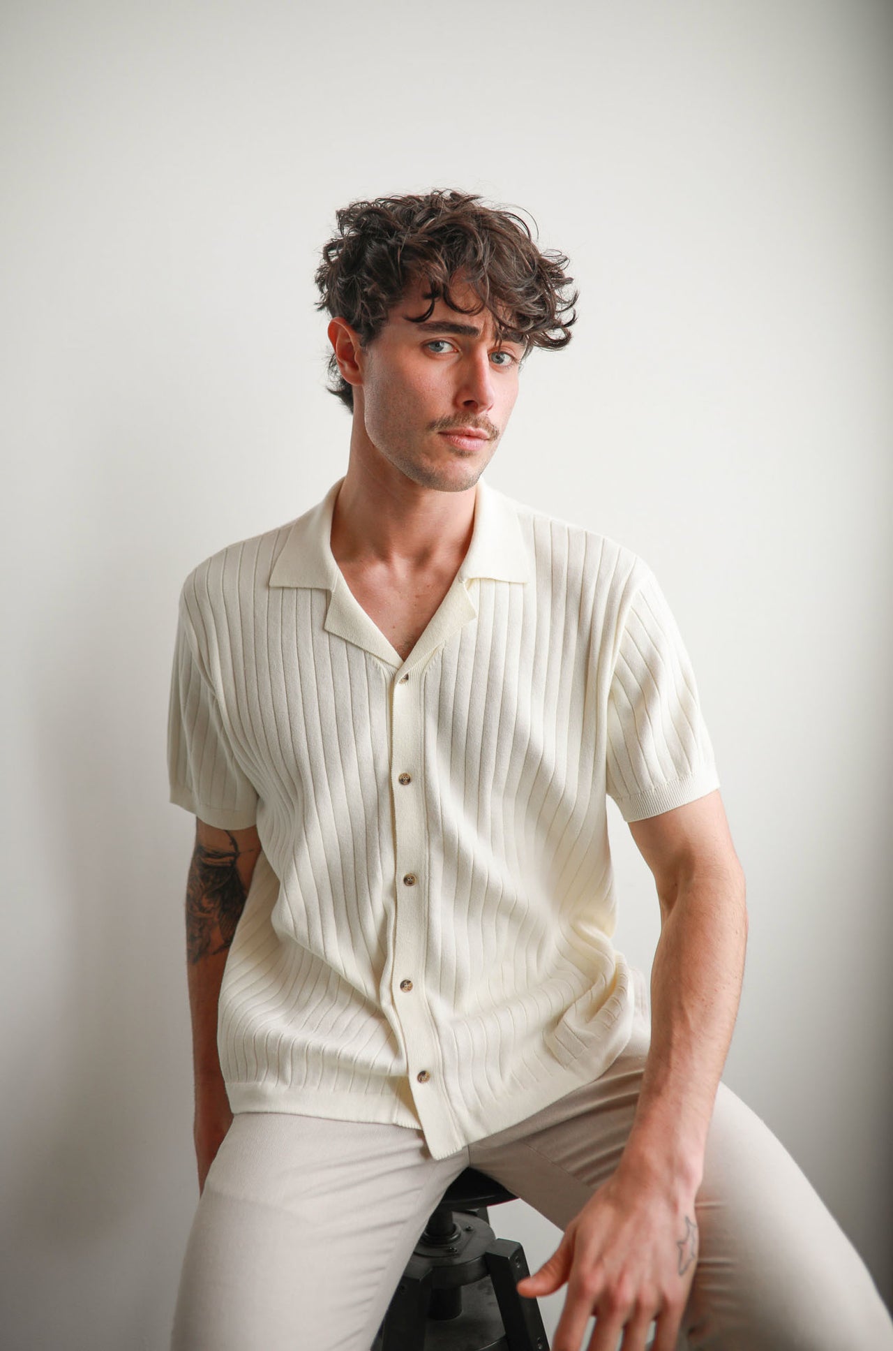Natural Rib Button Through Shirt