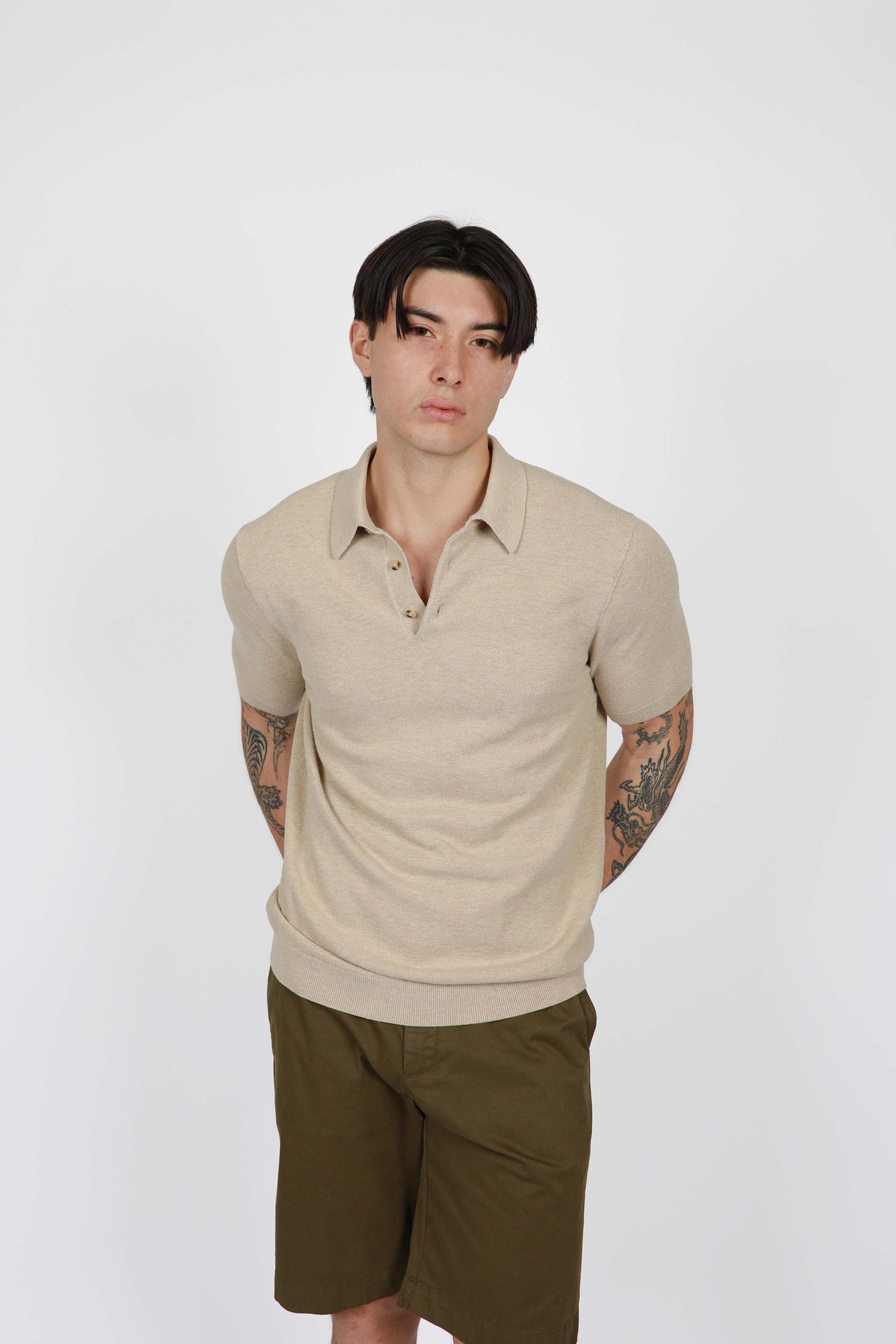 Wheat 3 Button Polo Knit Shirt