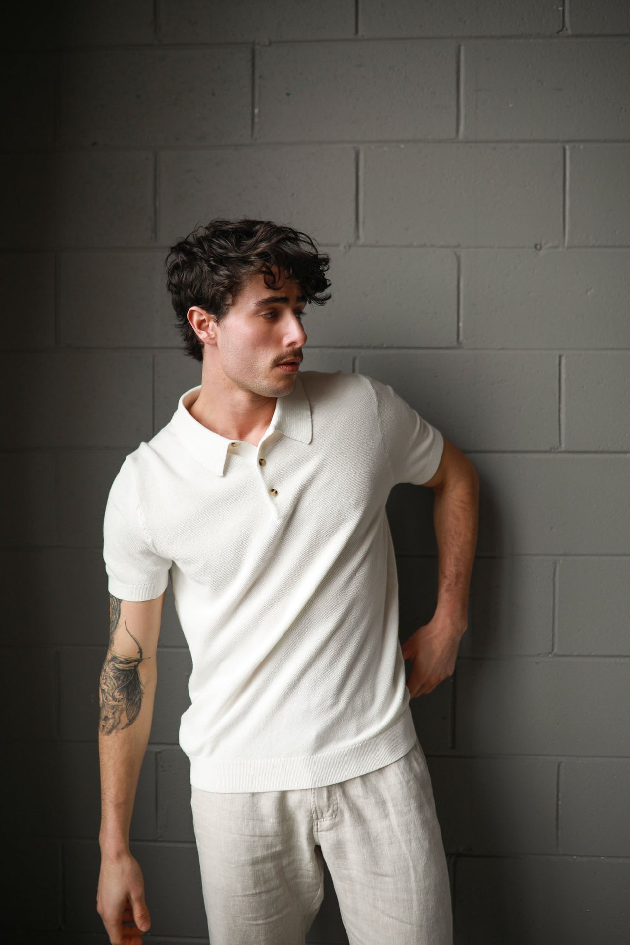 White 3 Button Polo Knit Shirt