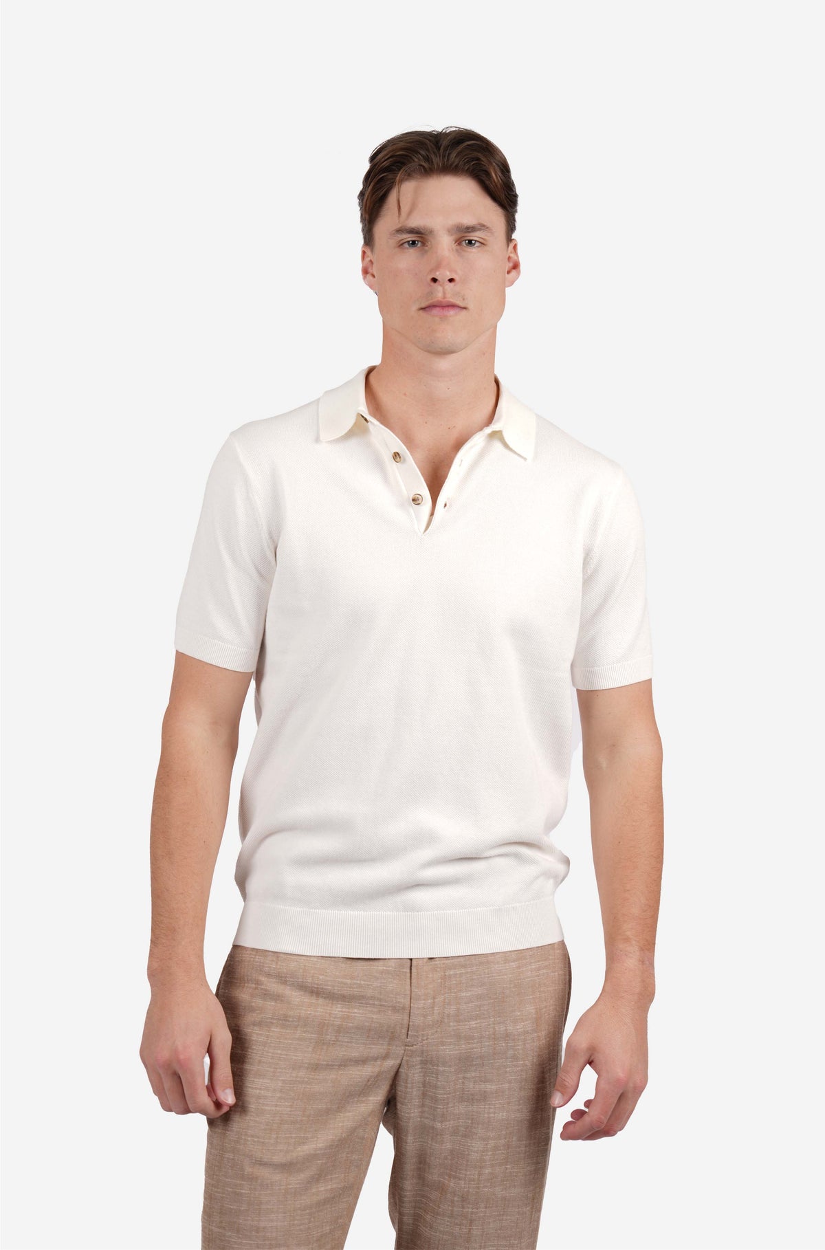 White 3 Button Polo Knit Shirt