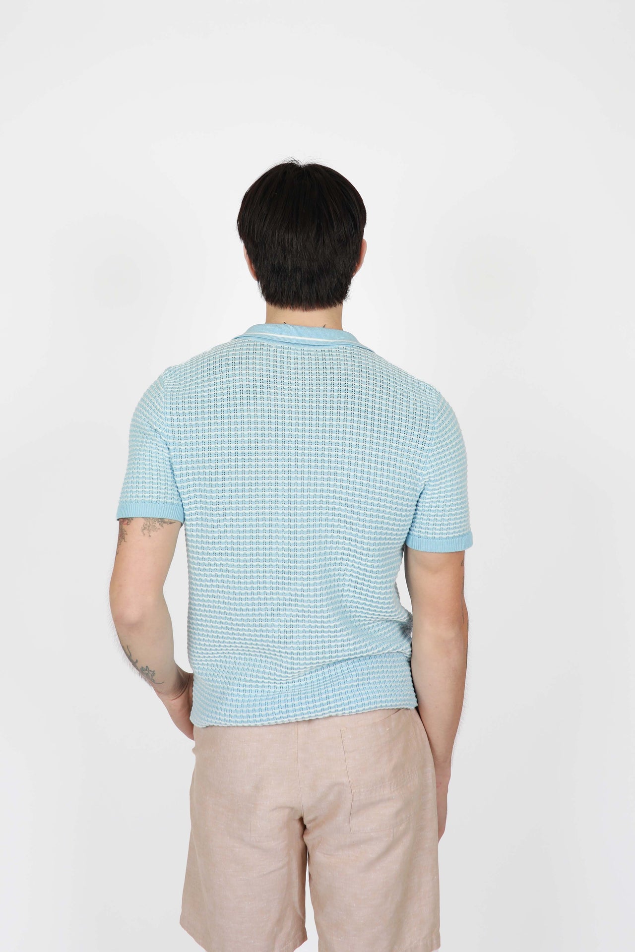 Blue Open Neck Polo Knit Shirt