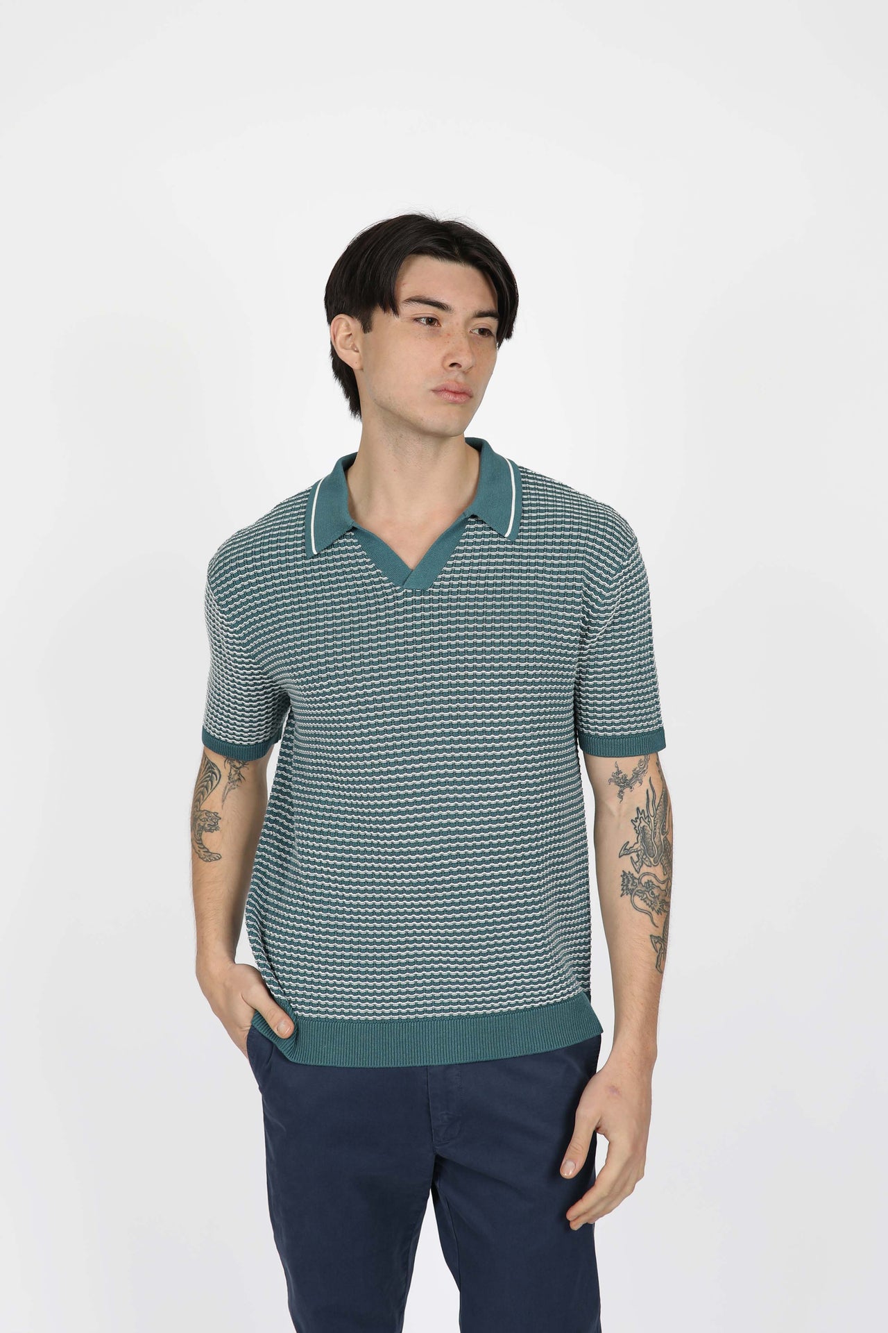 Forest Open Neck Polo Knit Shirt