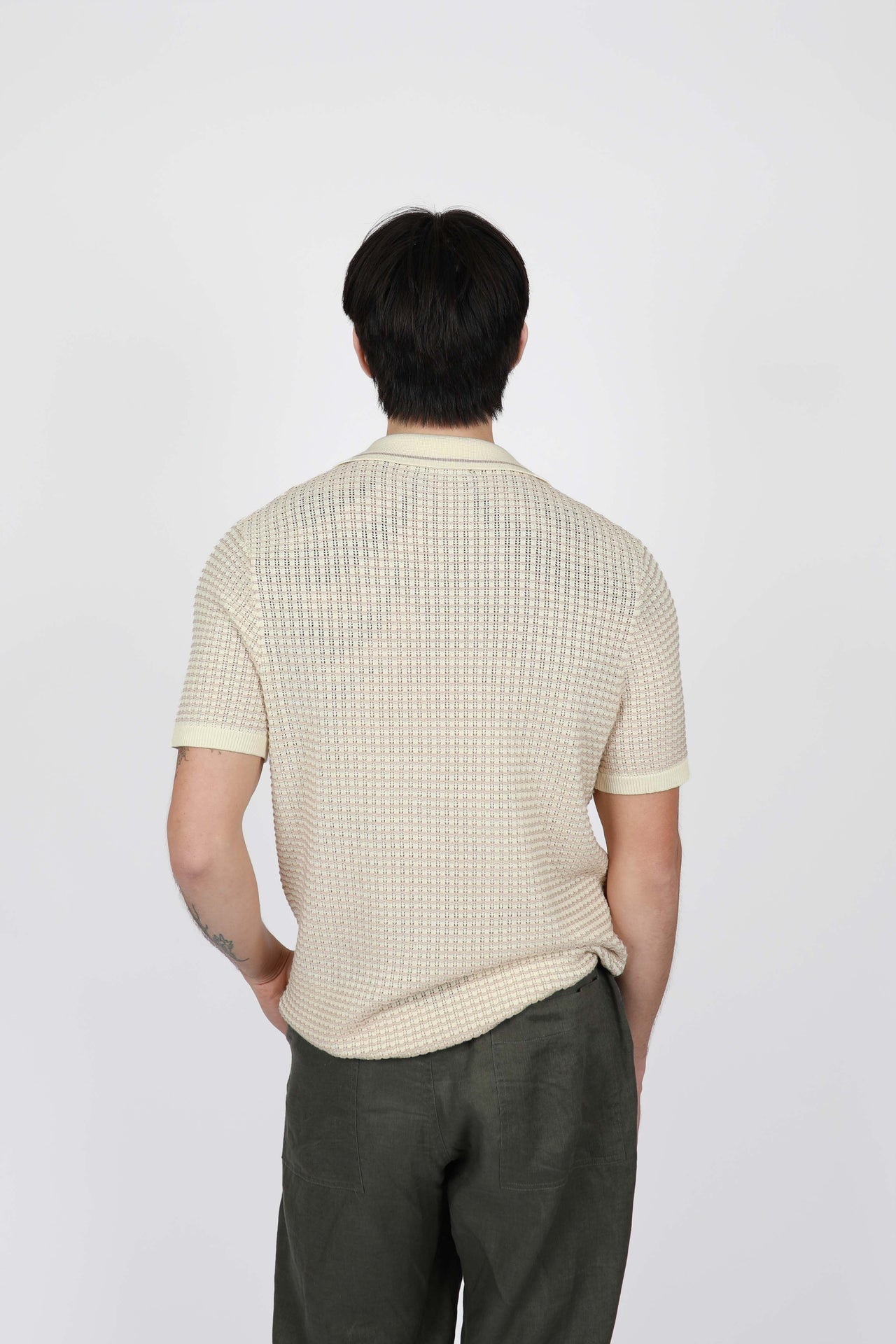 Natural Open Neck Polo Knit Shirt