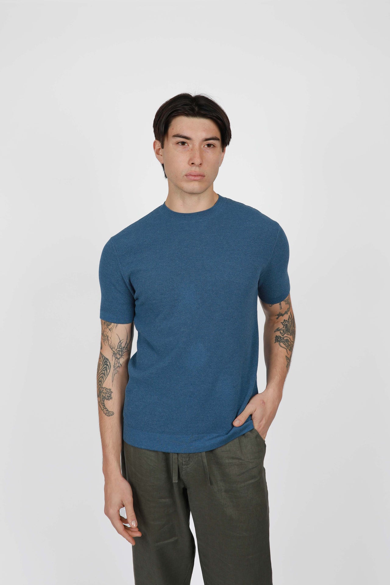 Blue Crew Neck Knit Shirt