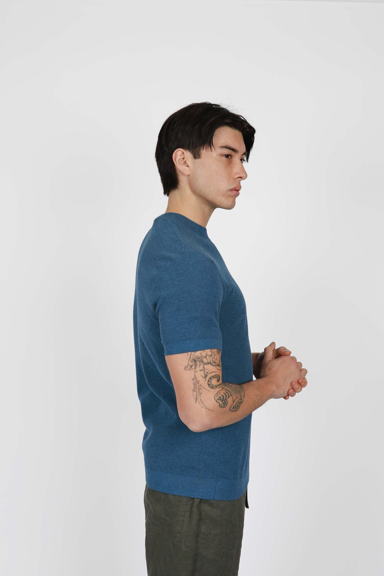 Blue Crew Neck Knit Shirt