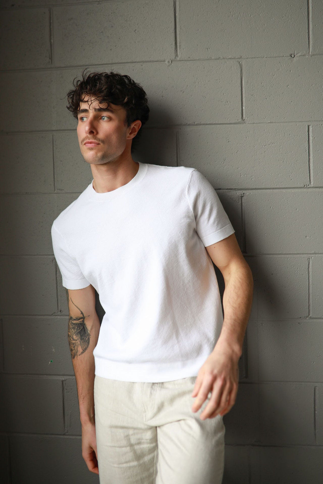 White Crew Neck Knit Shirt