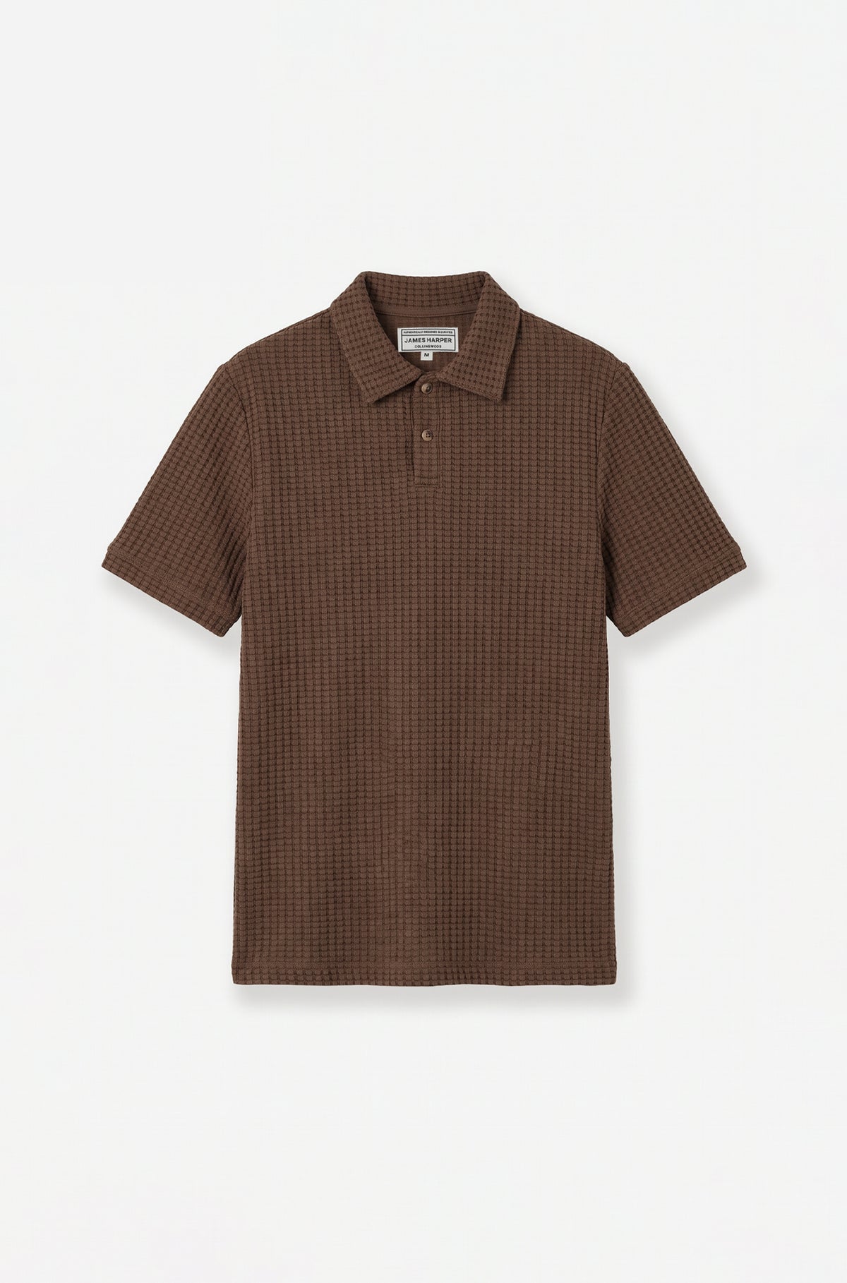 Cotton Waffle Short Sleeve 3 Button Polo Mushroom